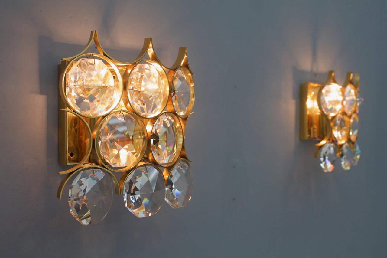 Pair of Palwa Wall Sconces Crystal Glass and Gilded Brass, Germany, 1960s For Sale 2