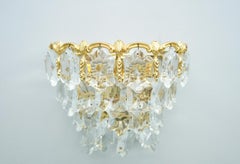 Pair of Palwa Wall Sconces Lights Brass and Crystal Glass, 1960s