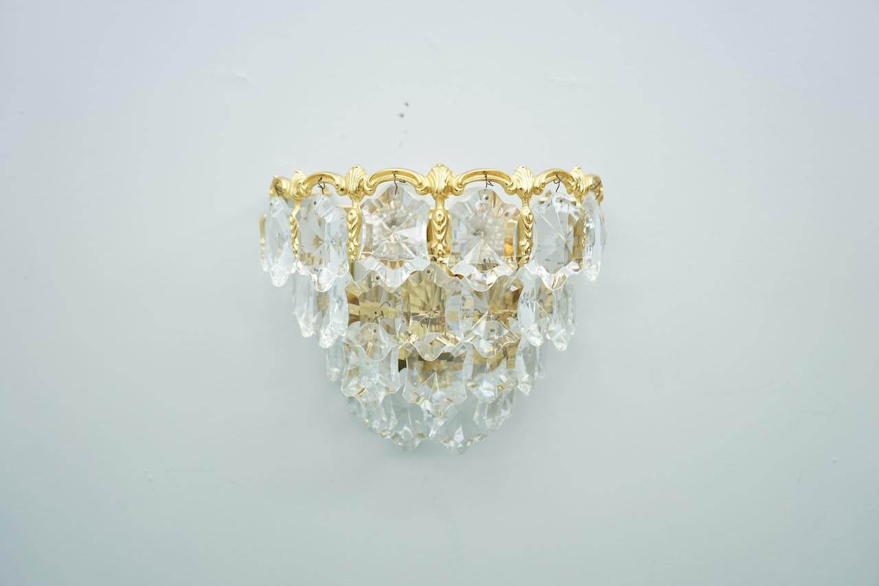 Pair of Palwa Wall Sconces Lights Brass and Crystal Glass, 1960s In Good Condition For Sale In Frankfurt / Dreieich, DE