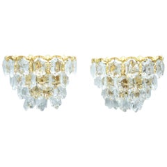 Pair of Palwa Wall Sconces Lights Brass and Crystal Glass, 1960s