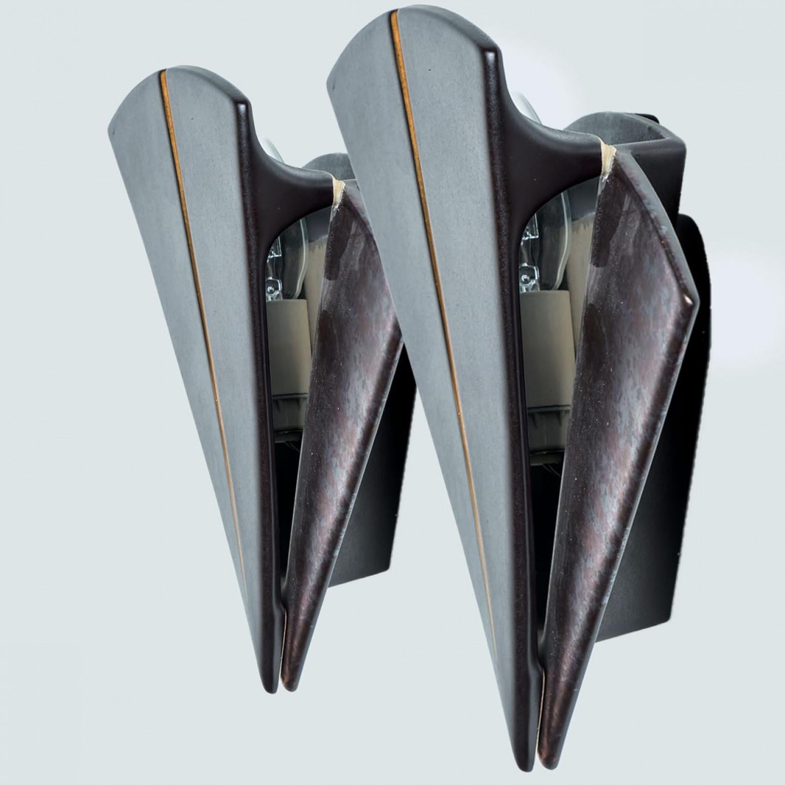 Ceramic Pair of PAN Keramik Triangle Wall Lights, Germany, 1970s For Sale