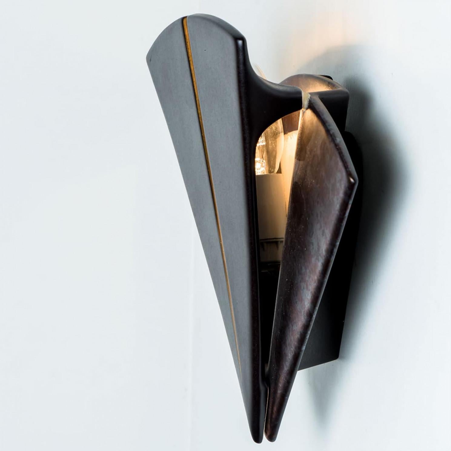 Pair of PAN Keramik Triangle Wall Lights, Germany, 1970s For Sale 1