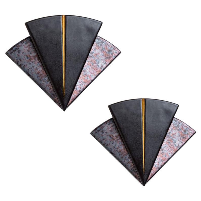 Paar PAN Keramik Triangle Wall Lights, Deutschland, 1970er Jahre