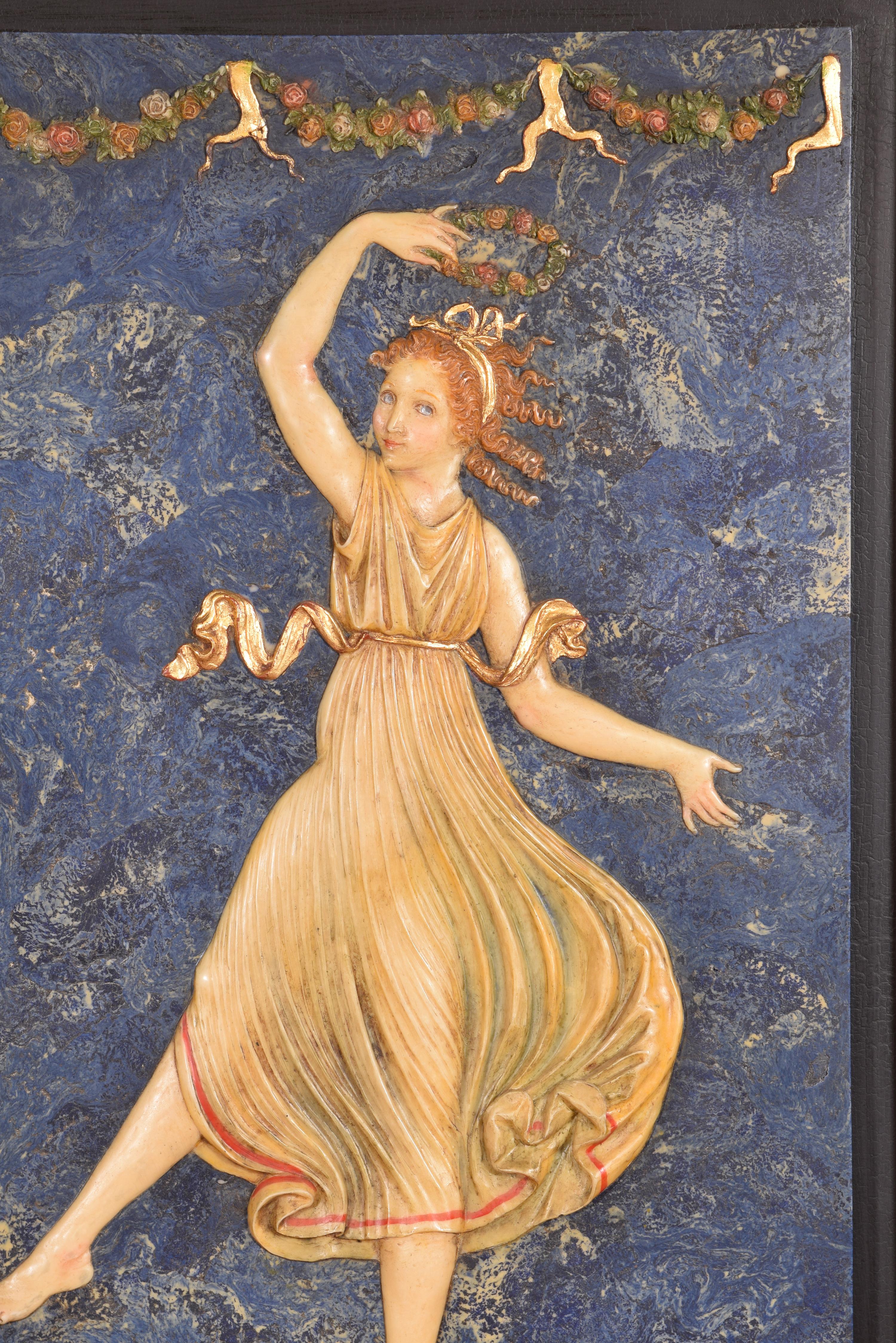 Tafelbildpaar, Tänzer. Geformtes Alabaster. 20. Jahrhundert, nach CANOVA, Geweih (Spanisch) im Angebot
