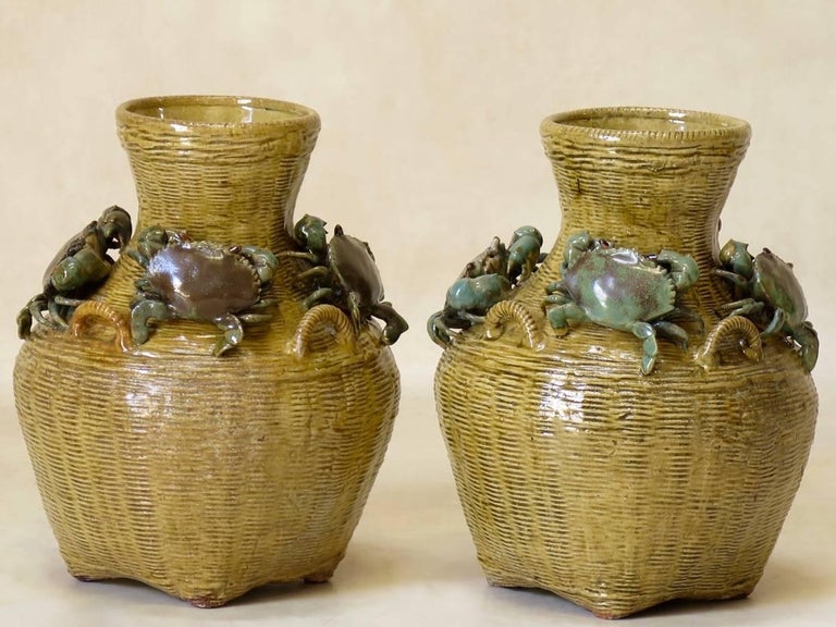 Pair of "Paniers de Crabes" Majolica Vases, France, circa 1900 For Sale at  1stDibs