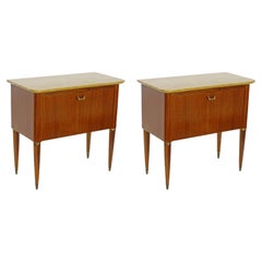 Pair of Paolo Buffa 1950s Bedside Tables in Wood, Brass and Yellow Marble