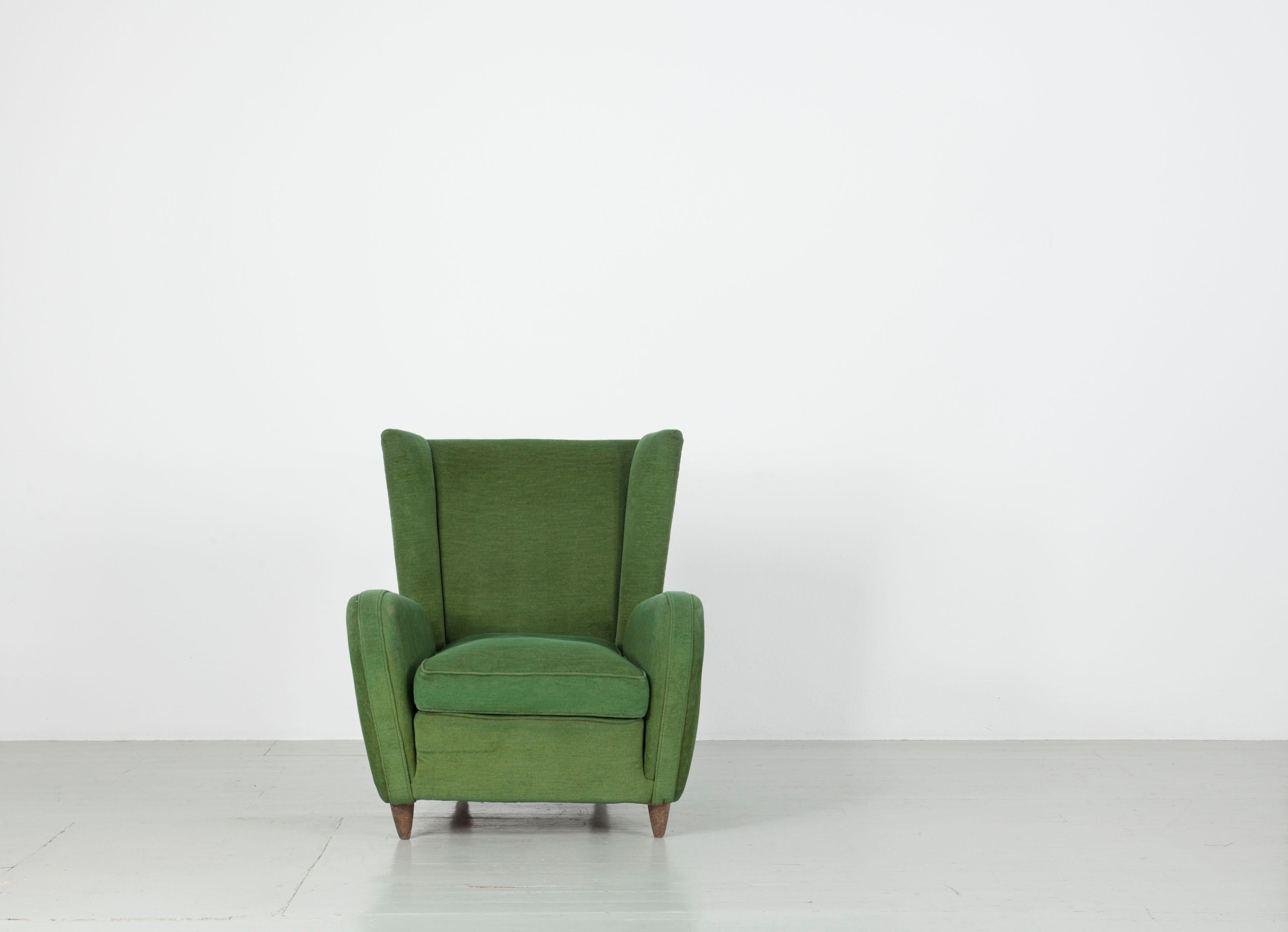 Set of two green Paolo Buffa armchairs, original upholstery, Italy, 1950s.
