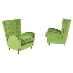 Pair of Paolo Buffa Armchairs in Green and Purple Velvet