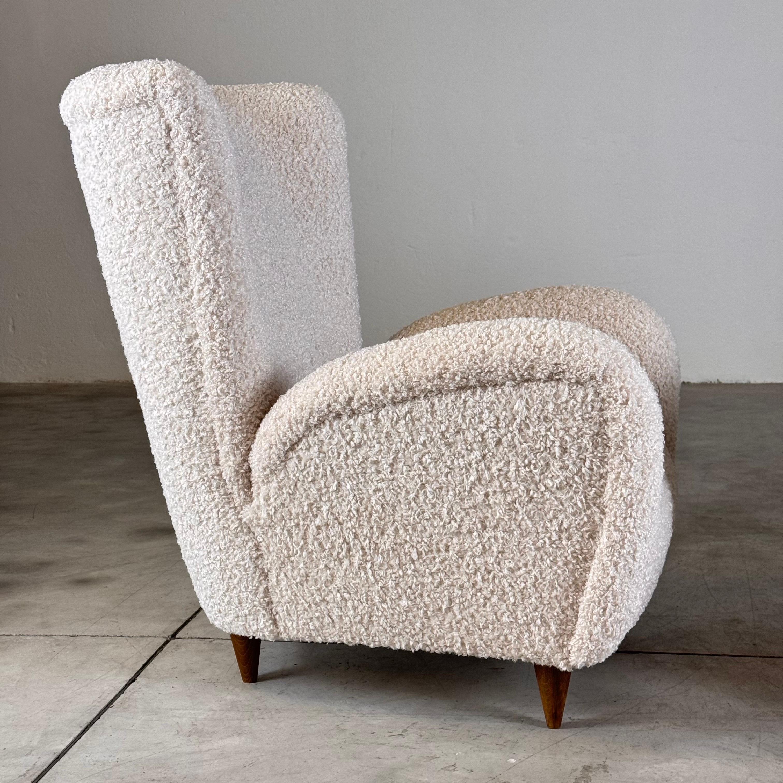 Mid-20th Century Pair of Paolo Buffa Attr. Lounge Chairs, Faux Poodle Fabric & Walnut Legs, 1950s
