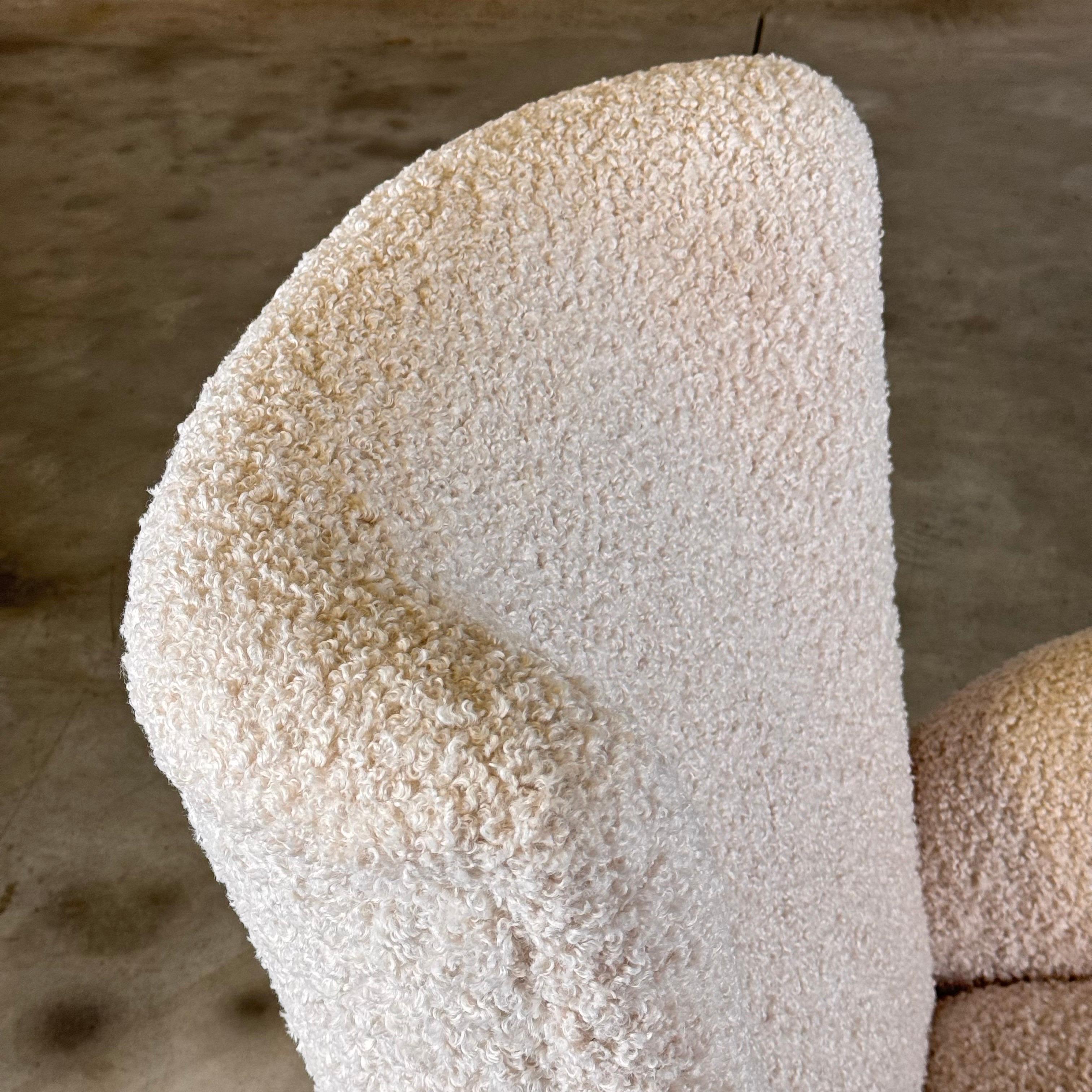Pair of Paolo Buffa Attr. Lounge Chairs, Faux Poodle Fabric & Walnut Legs, 1950s 2