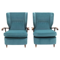 Pair of Paolo Buffa Blue Velvet Armchairs