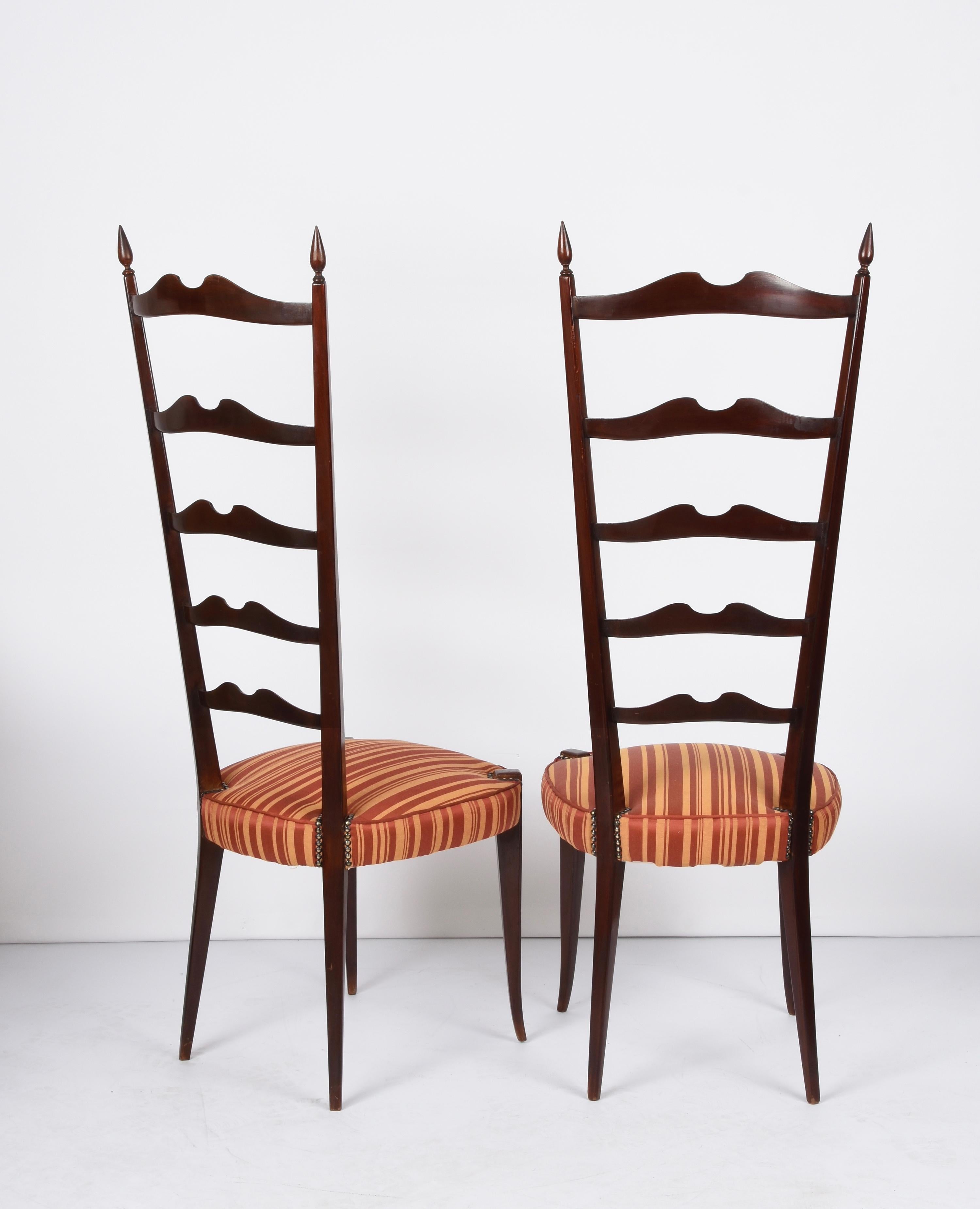 Pair of Paolo Buffa Chiavari Wood Italian Chairs with Ladder High Back, 1950s 4