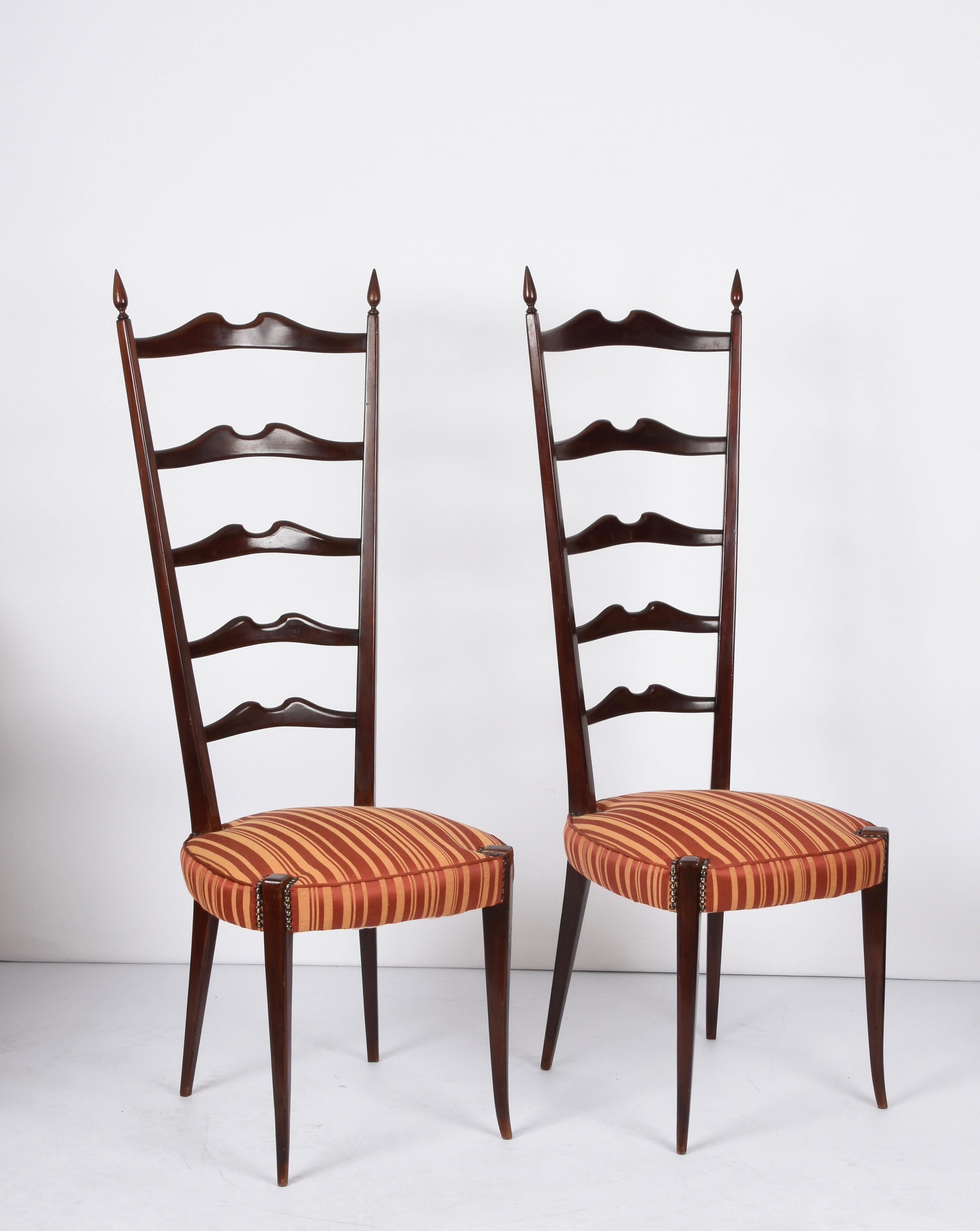 Pair of Paolo Buffa Chiavari Wood Italian Chairs with Ladder High Back, 1950s 5