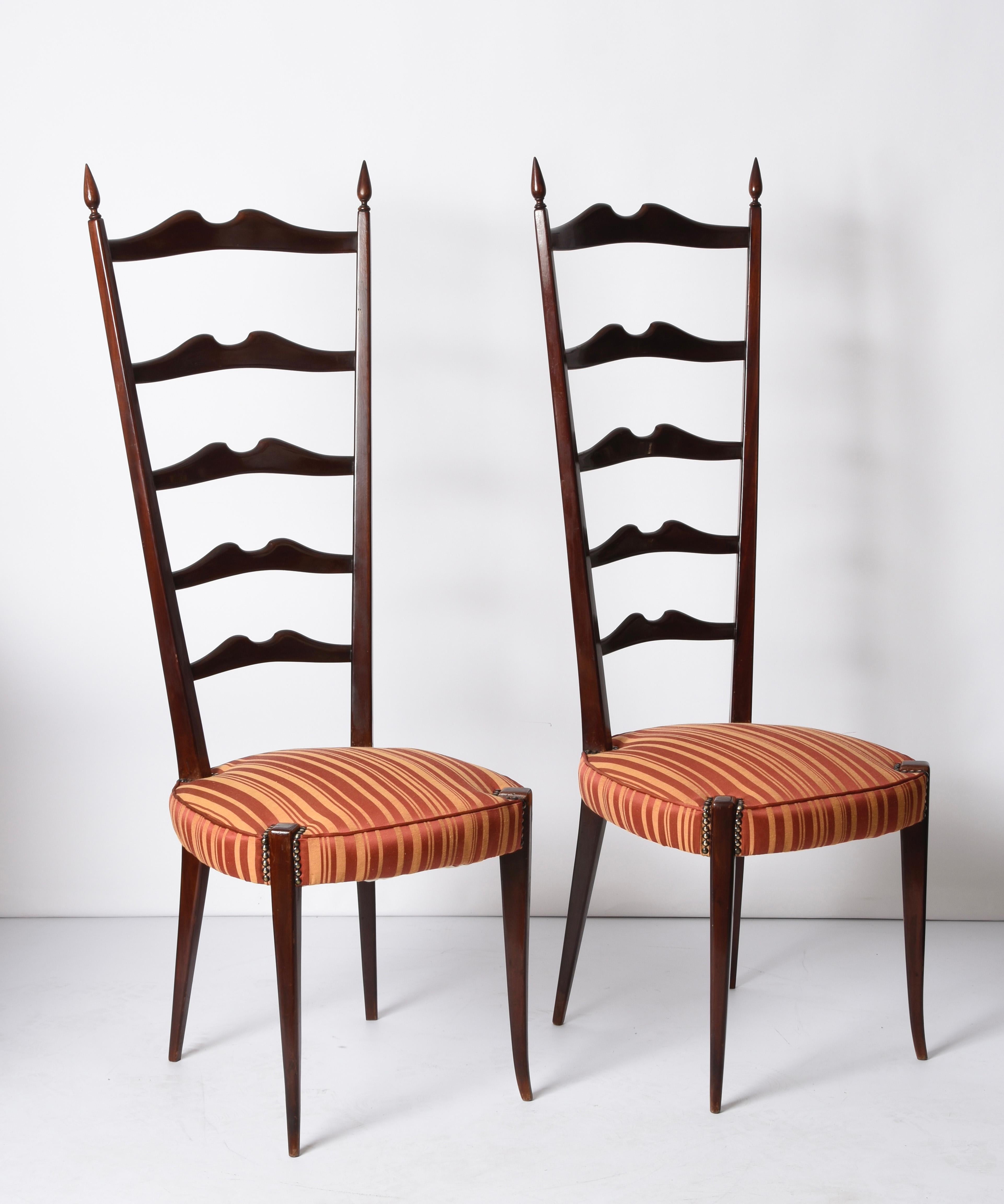 Pair of Paolo Buffa Chiavari Wood Italian Chairs with Ladder High Back, 1950s 6