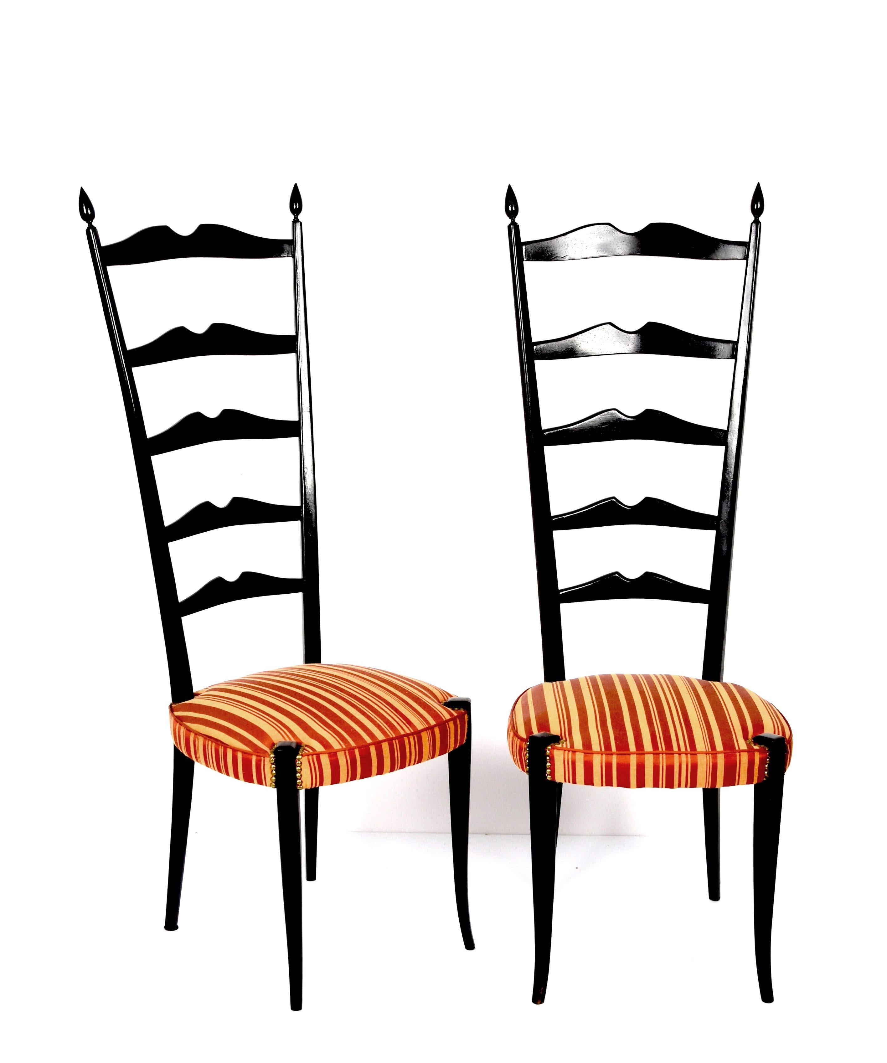 Pair of Paolo Buffa Chiavari Wood Italian Chairs with Ladder High Back, 1950s 8