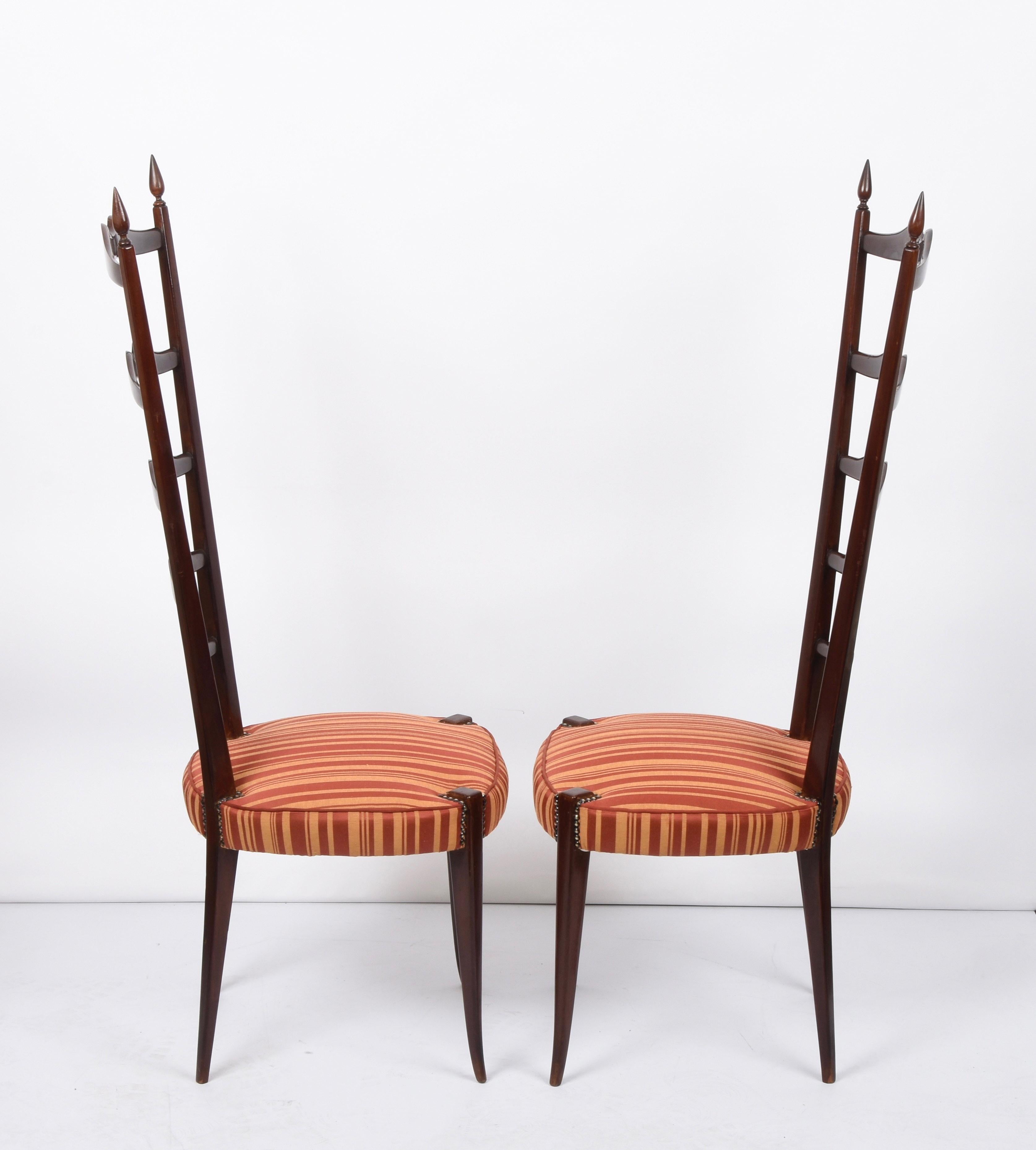 Pair of Paolo Buffa Chiavari Wood Italian Chairs with Ladder High Back, 1950s 8