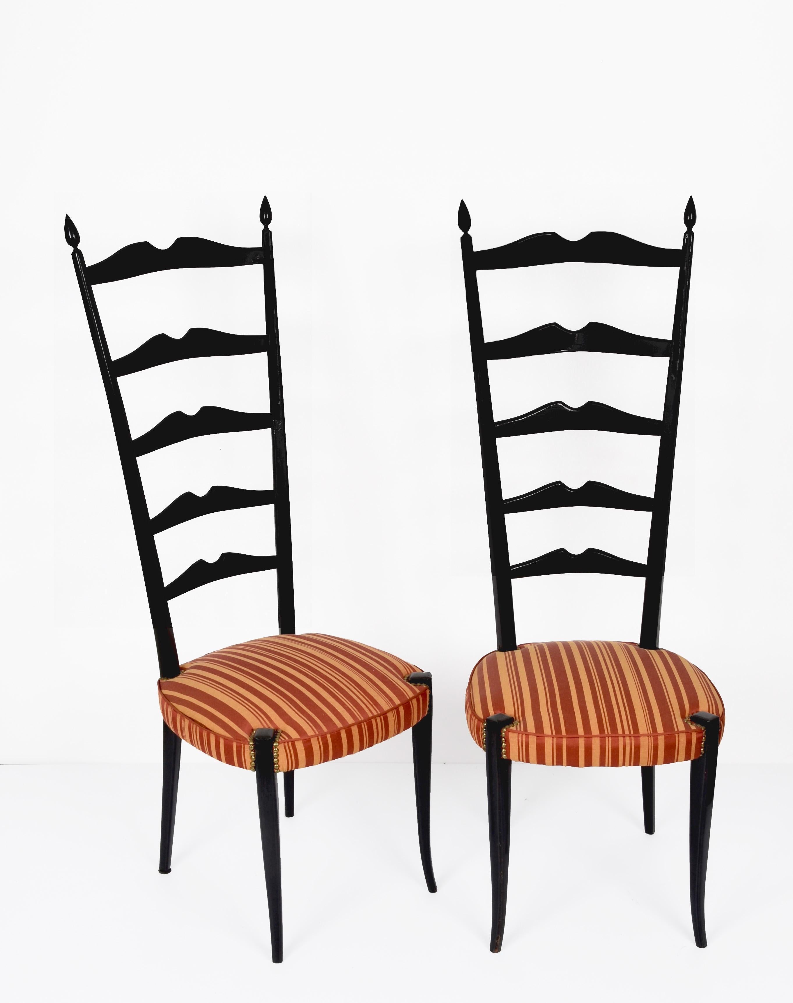 Mid-20th Century Pair of Paolo Buffa Chiavari Wood Italian Chairs with Ladder High Back, 1950s