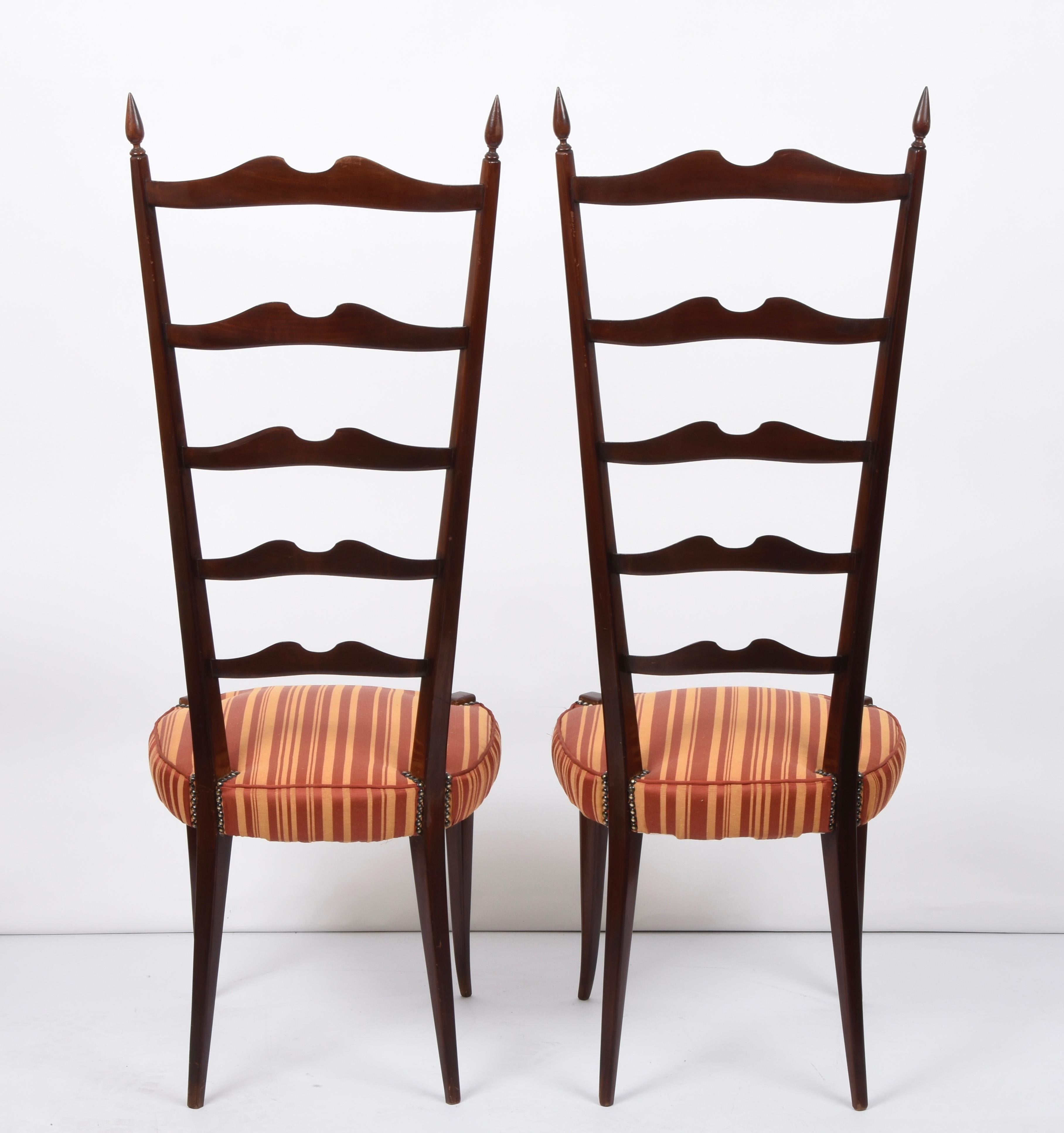 Mid-20th Century Pair of Paolo Buffa Chiavari Wood Italian Chairs with Ladder High Back, 1950s