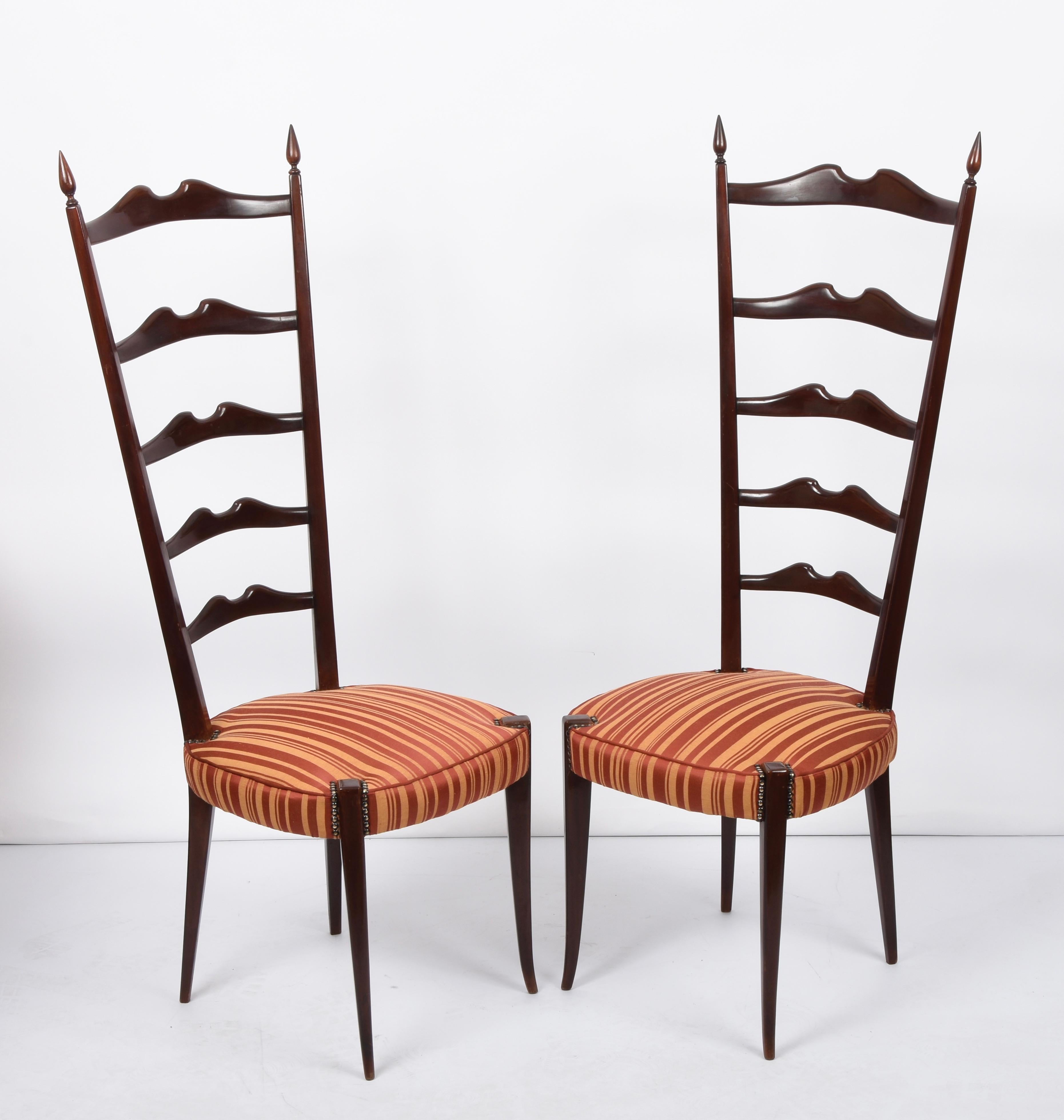 Pair of Paolo Buffa Chiavari Wood Italian Chairs with Ladder High Back, 1950s 1
