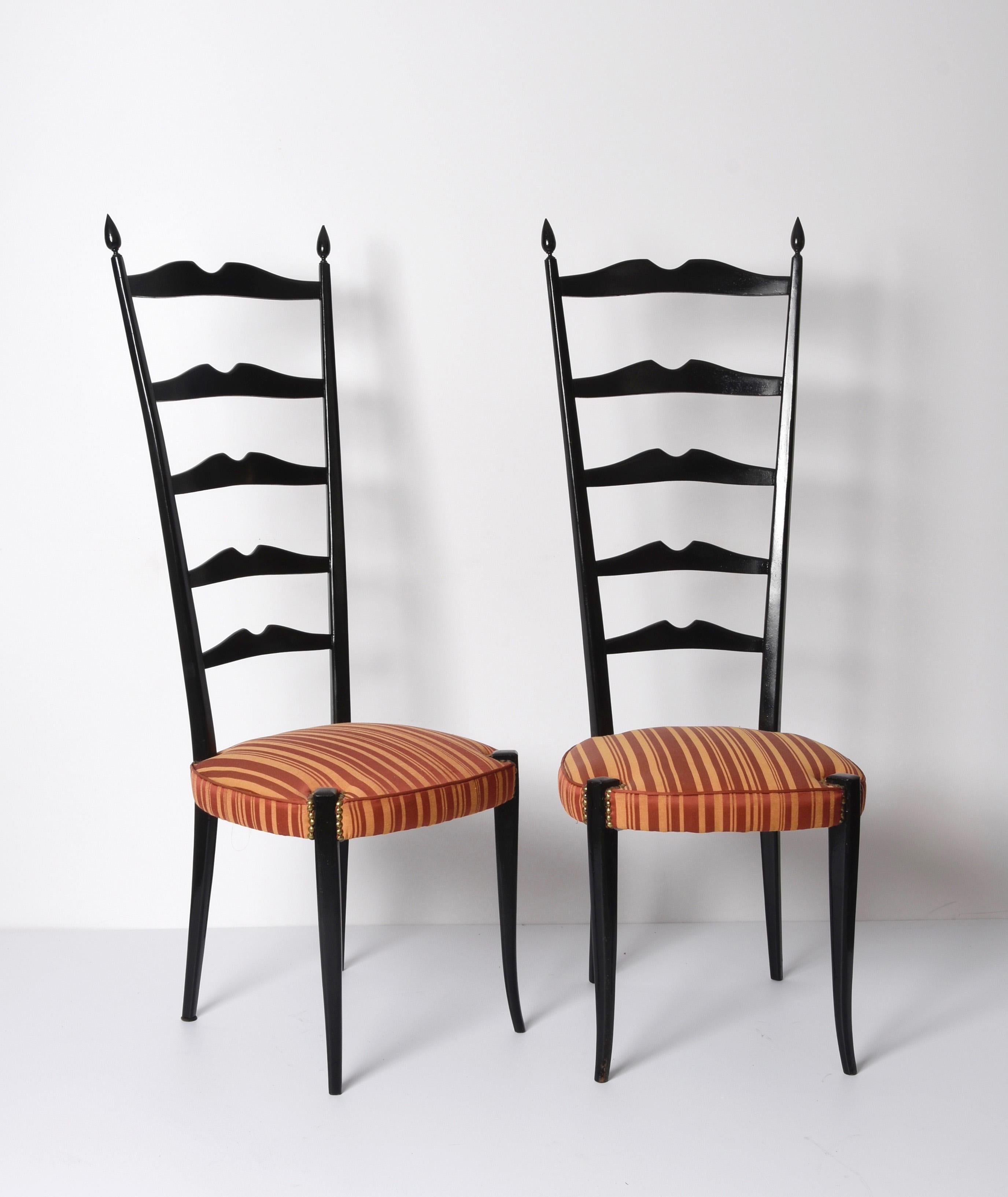 Pair of Paolo Buffa Chiavari Wood Italian Chairs with Ladder High Back, 1950s 2