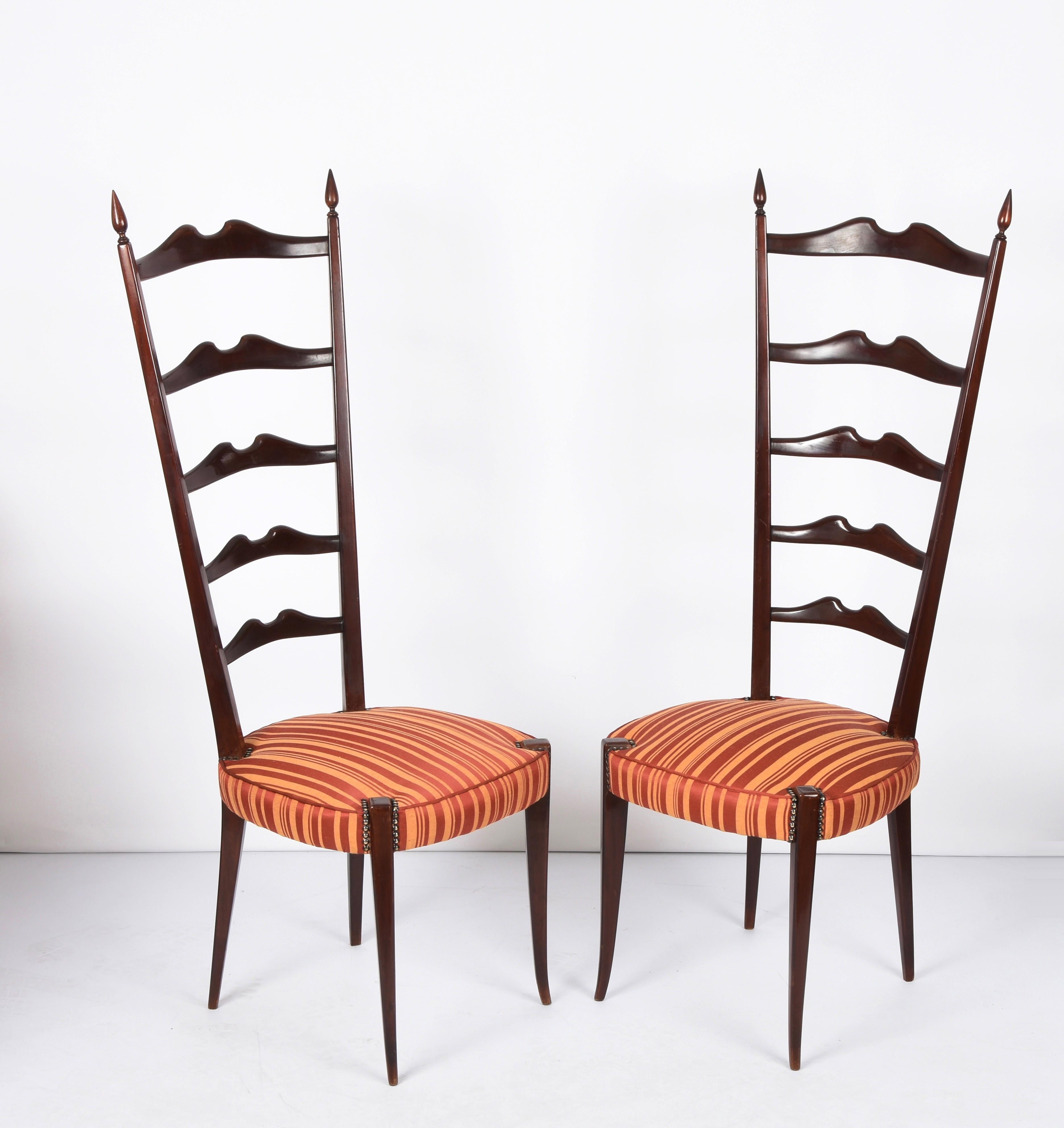 Pair of Paolo Buffa Chiavari Wood Italian Chairs with Ladder High Back, 1950s 2