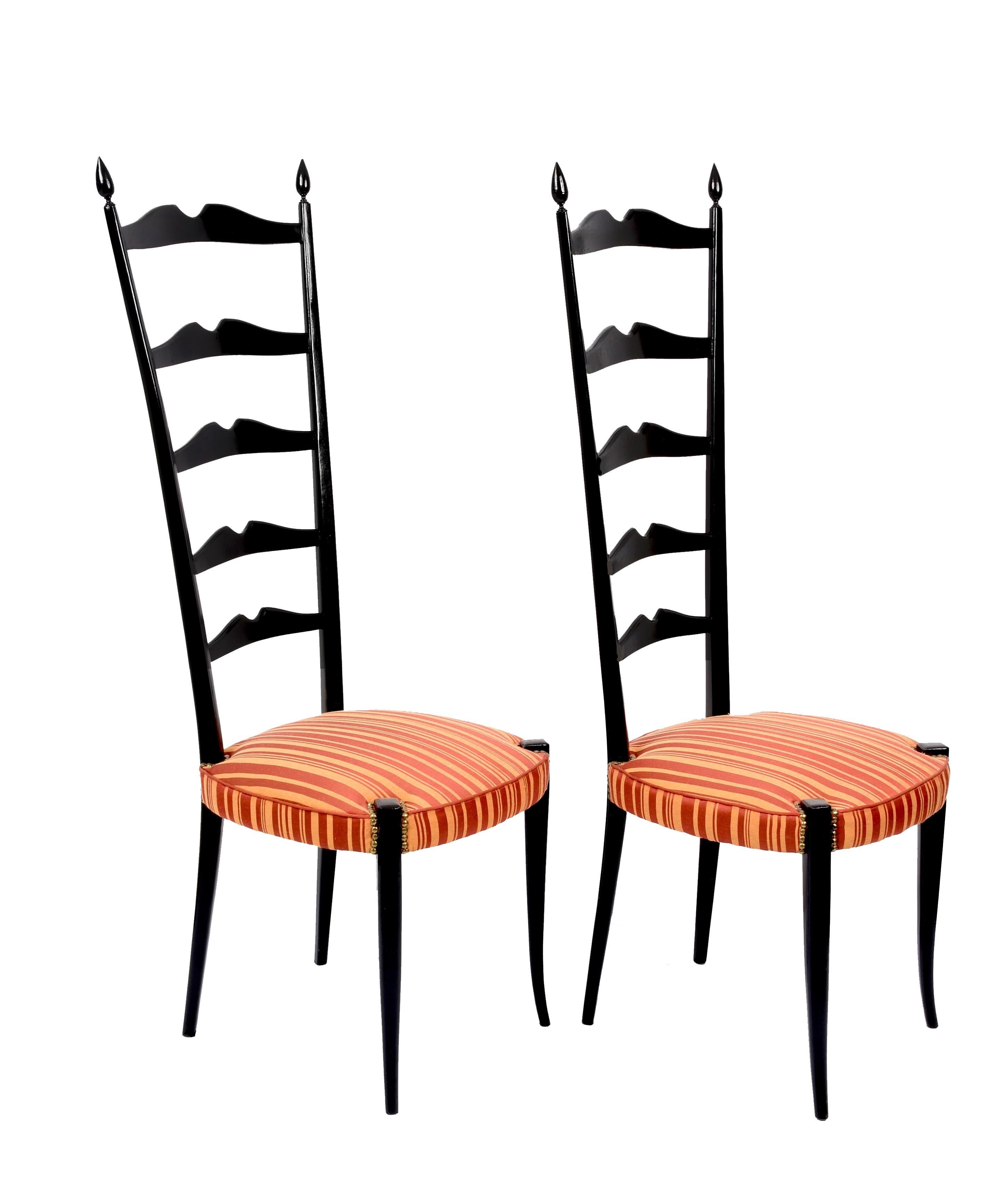 Pair of Paolo Buffa Chiavari Wood Italian Chairs with Ladder High Back, 1950s 3