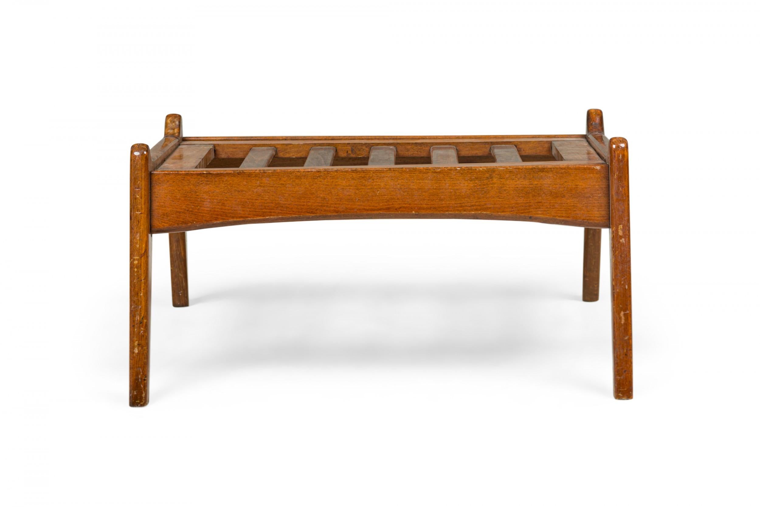Pair of Paolo Buffa Italian Mid-Century Walnut Slat Top Ottomans In Good Condition For Sale In Queens, NY