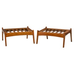 Pair of Paolo Buffa Italian Mid-Century Walnut Slat Top Ottomans