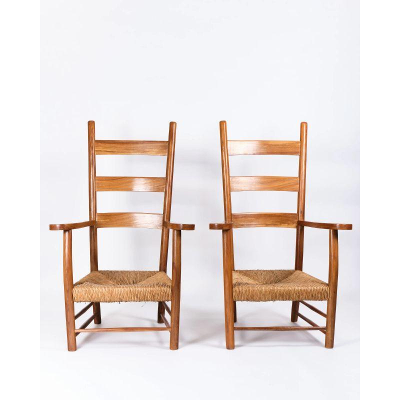 Pair of Italian Paolo Buffa ladder back armchairs pleasingly proportioned on cylindrical legs and softly curved ladder backs.

Italian, c.1950's.

Dimensions: H118 x W70 x D62 cm.

Paolo Buffa’s (1903-1970) love of the neoclassic is incorporated