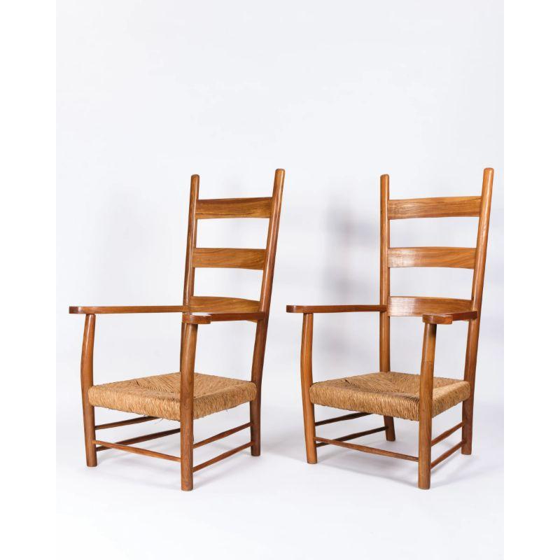 Mid-Century Modern Pair of Ladder Back Armchairs in the style of Paolo Buffa, c.1950s For Sale