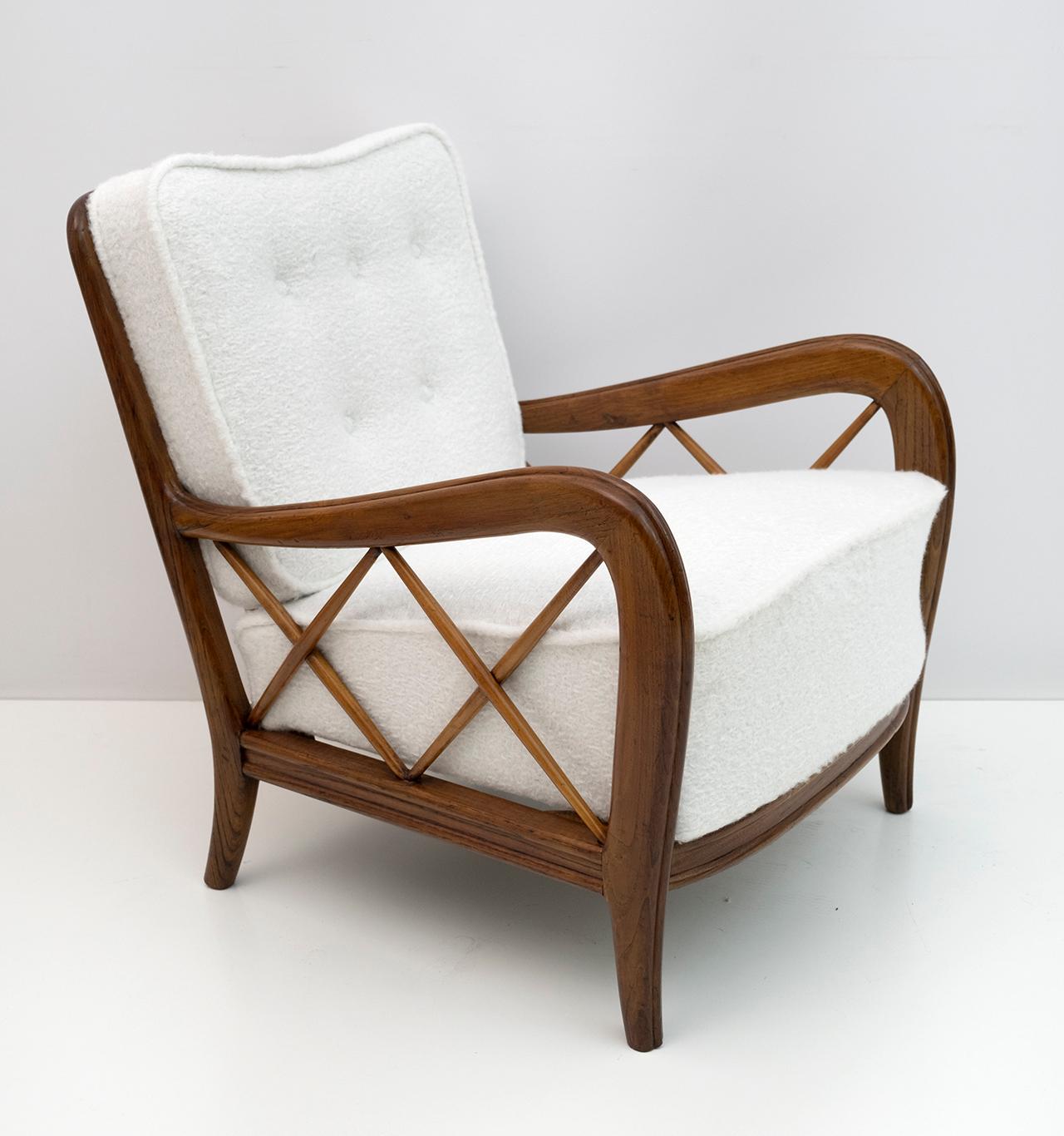 Mid-20th Century Pair of Paolo Buffa Mid-Century Modern Italian Bouclè Armchairs, 1950s