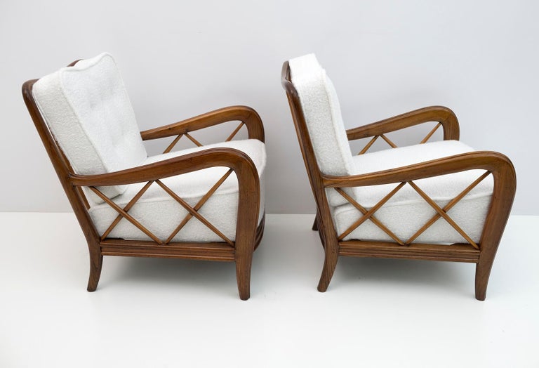 Pair of Paolo Buffa Mid-Century Modern Italian Bouclè Armchairs, 1950s 2