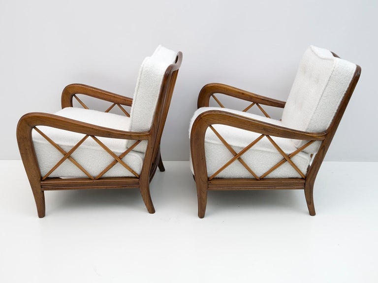 Pair of Paolo Buffa Mid-Century Modern Italian Bouclè Armchairs, 1950s 4