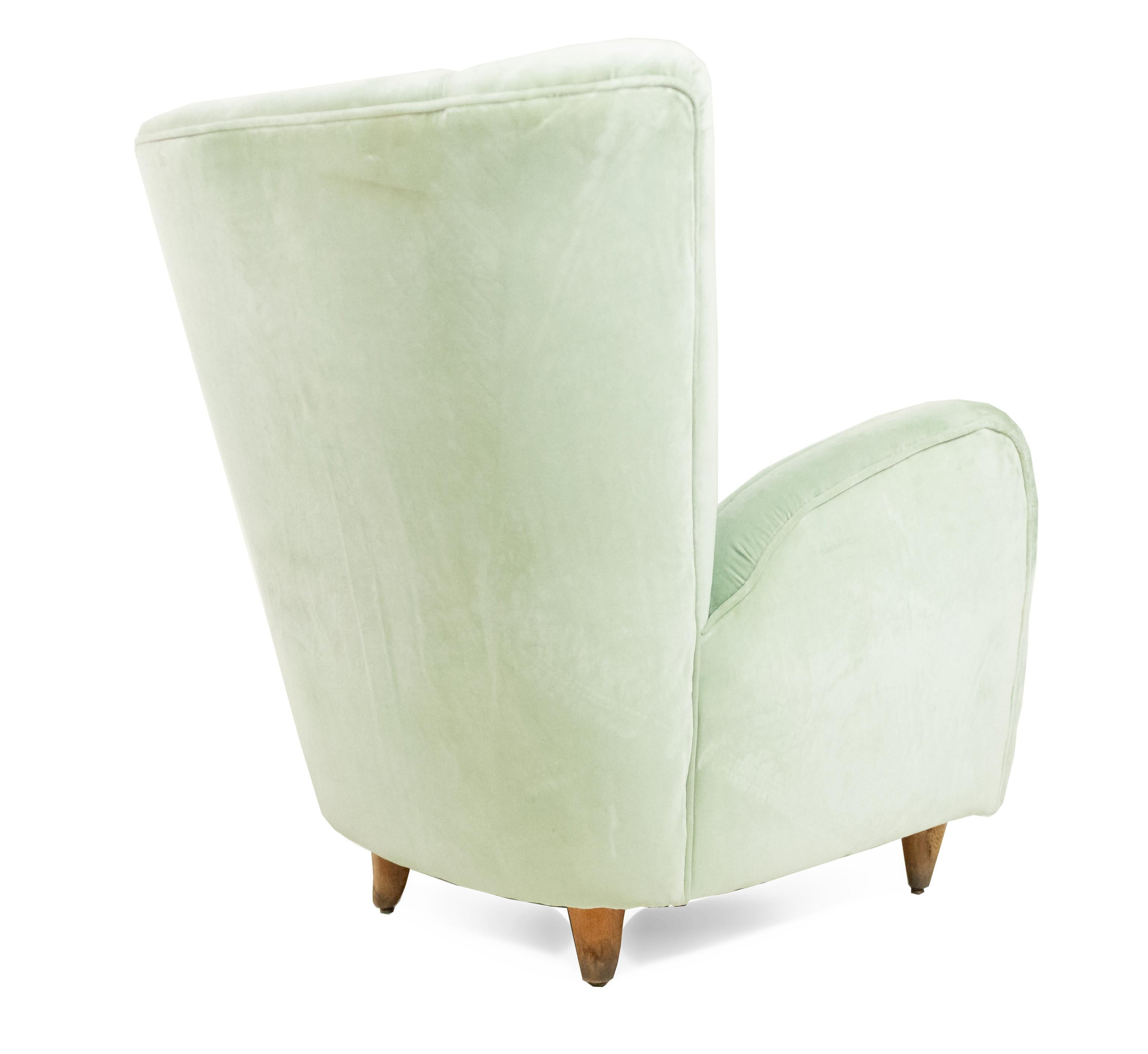 Pair of Paolo Buffa Modernist Wingback Mint Green Velvet Armchairs For Sale 5