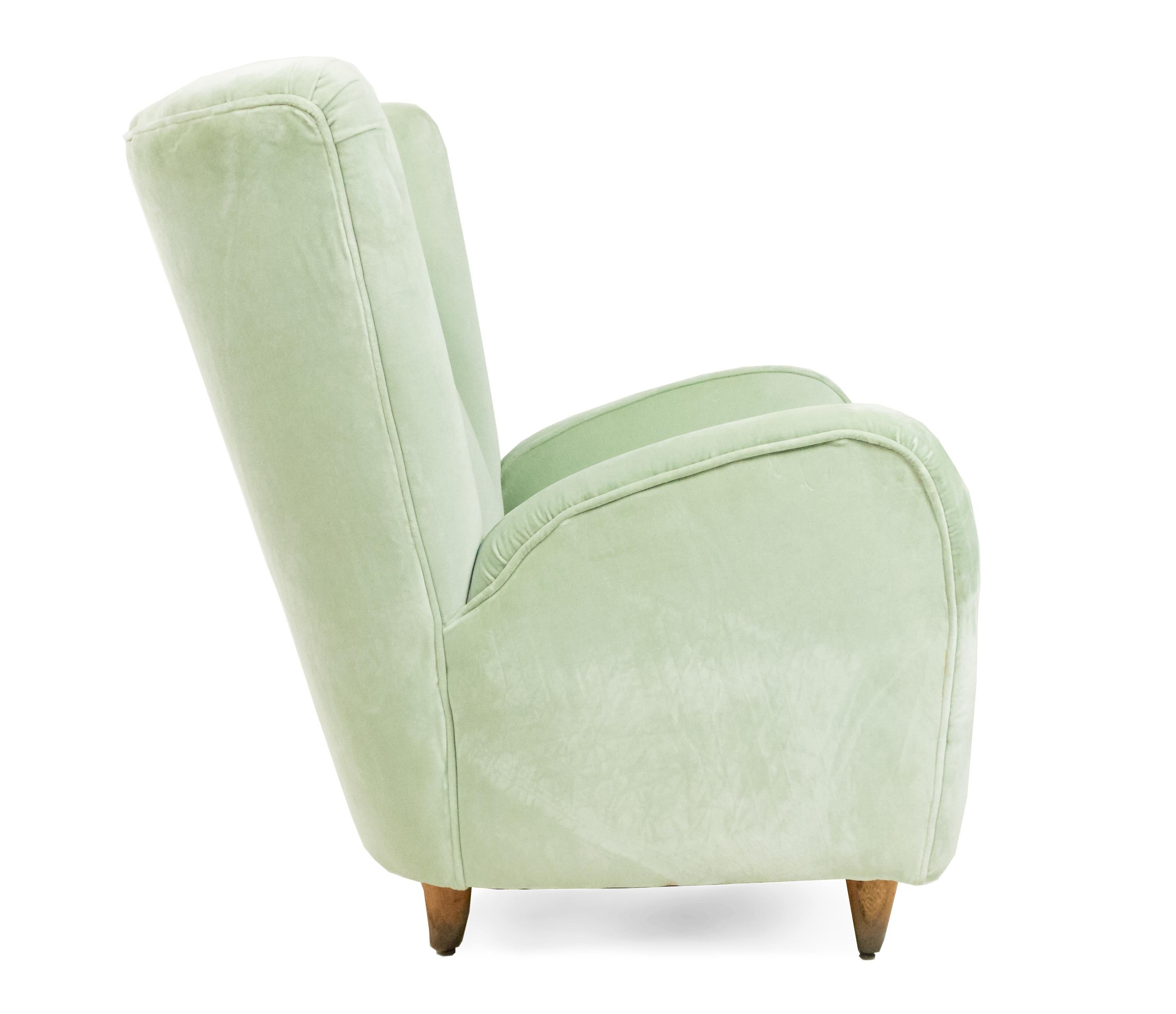 Pair of Paolo Buffa Modernist Wingback Mint Green Velvet Armchairs For Sale 6