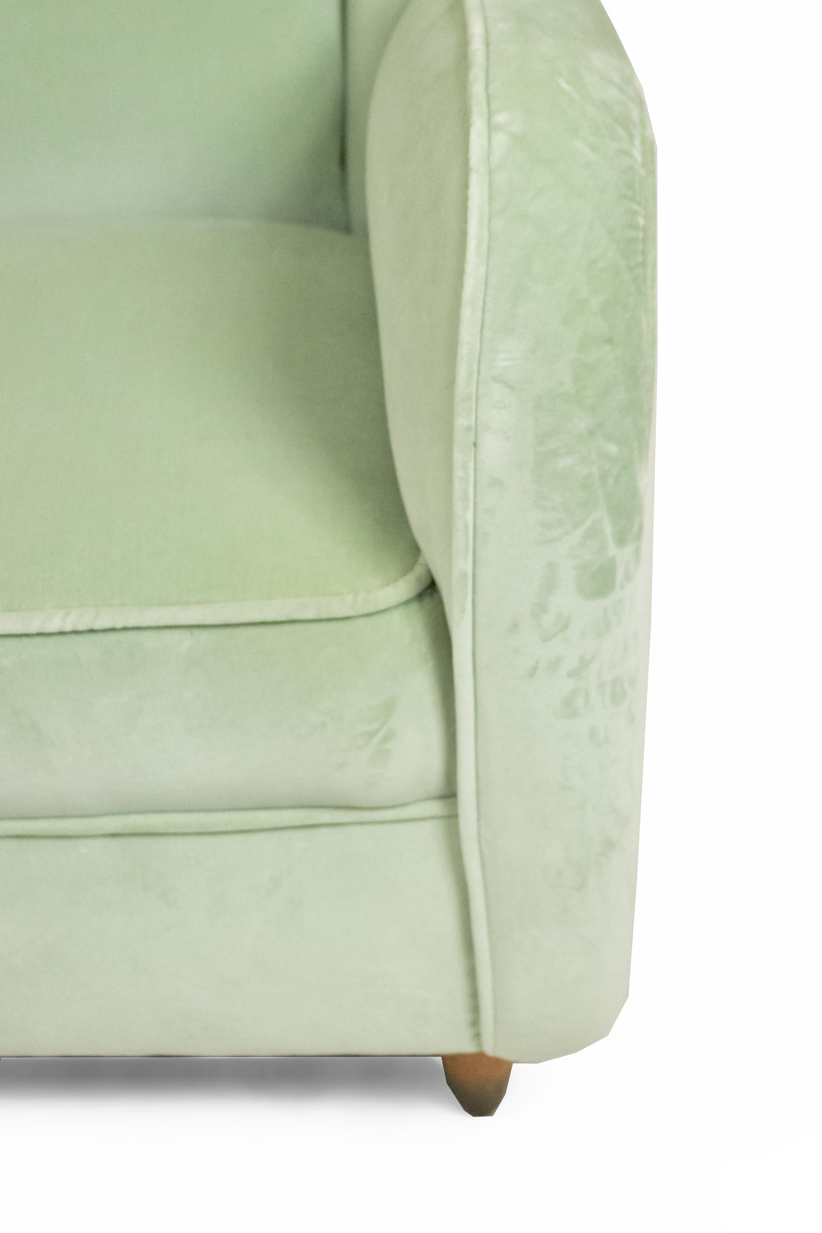 Mid-Century Modern Pair of Paolo Buffa Modernist Wingback Mint Green Velvet Armchairs For Sale