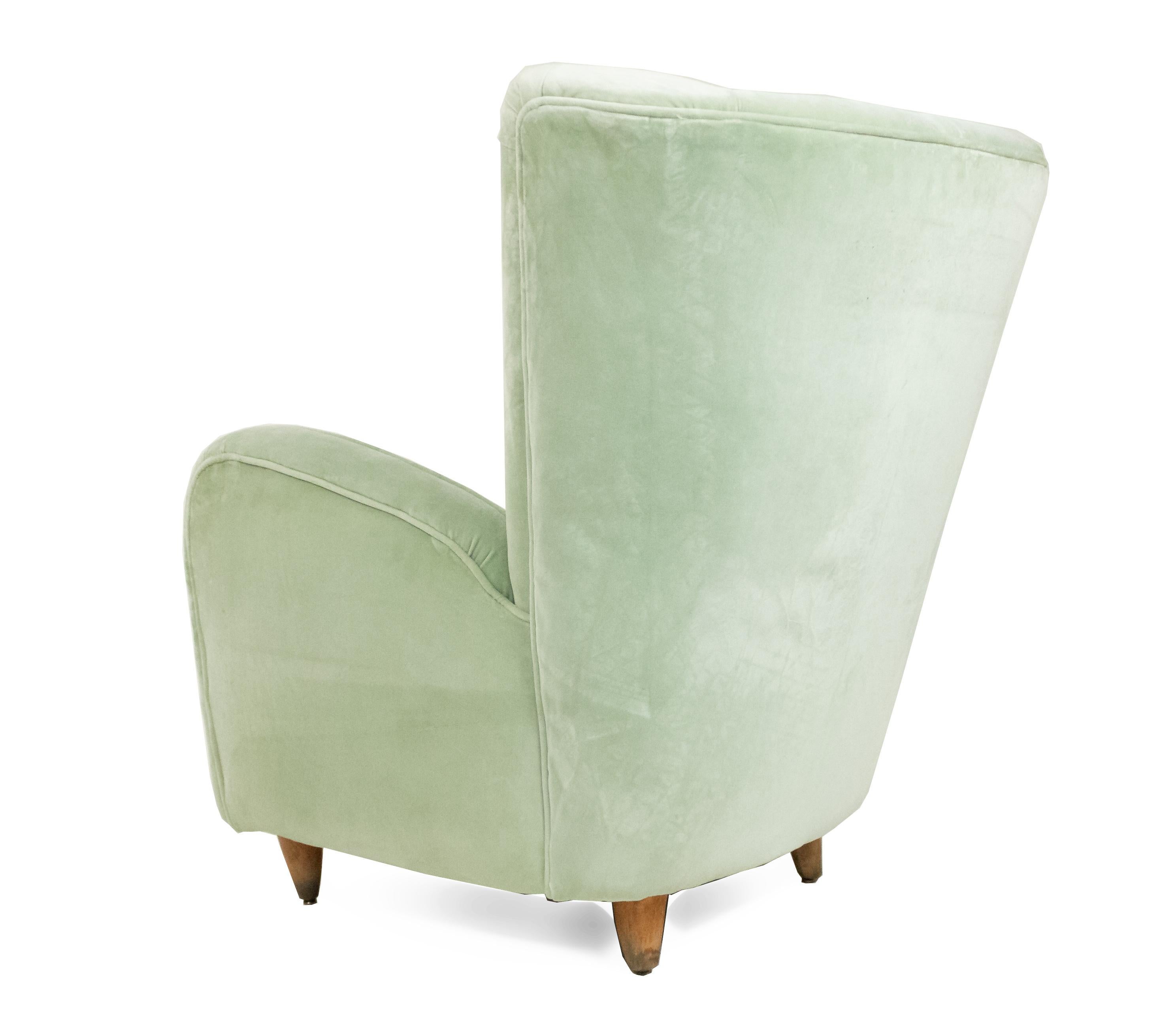 Pair of Paolo Buffa Modernist Wingback Mint Green Velvet Armchairs For Sale 2