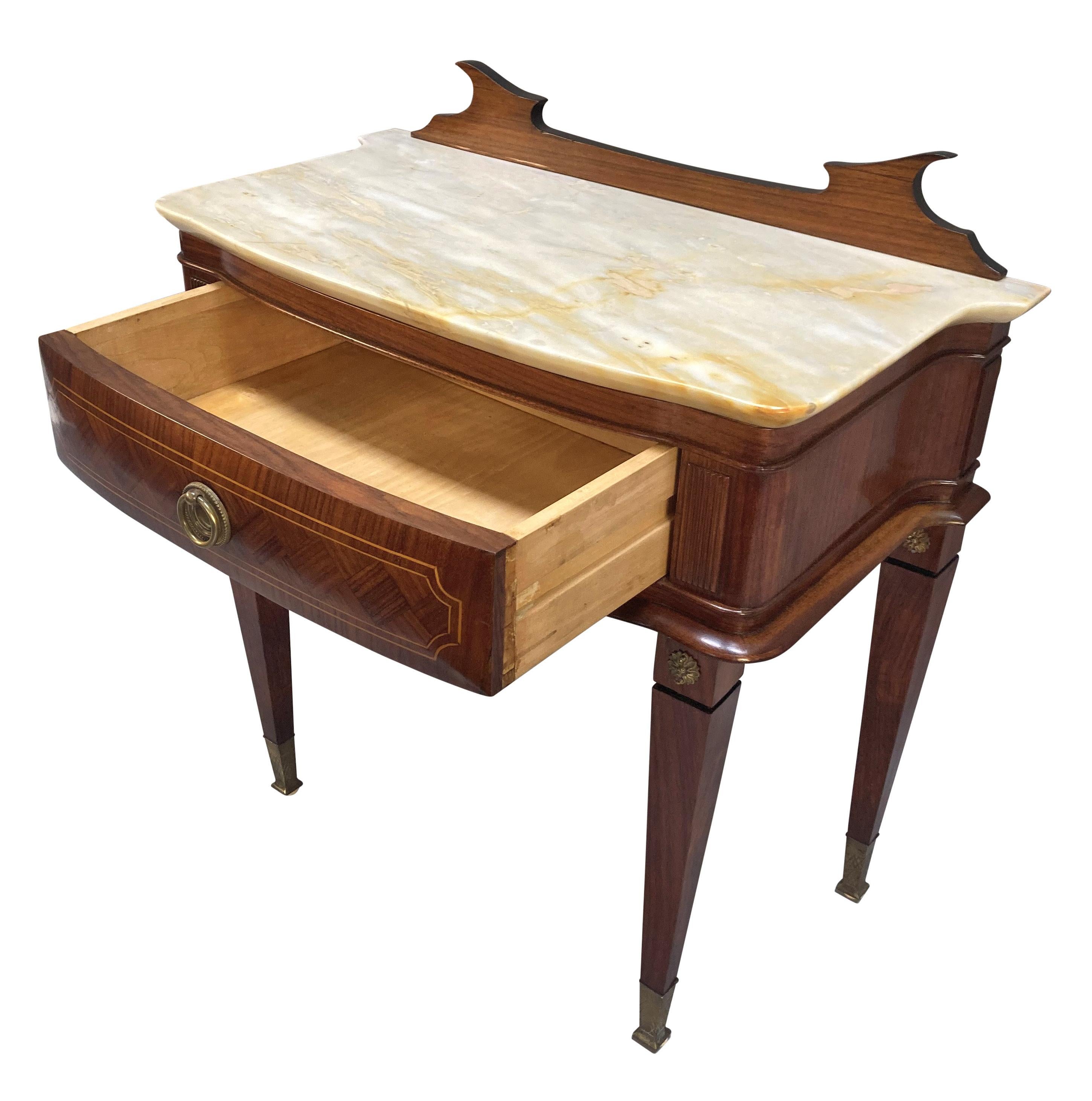 Italian Pair Of Night Stands With Marble Tops In The Manner Of Paolo Buffa For Sale