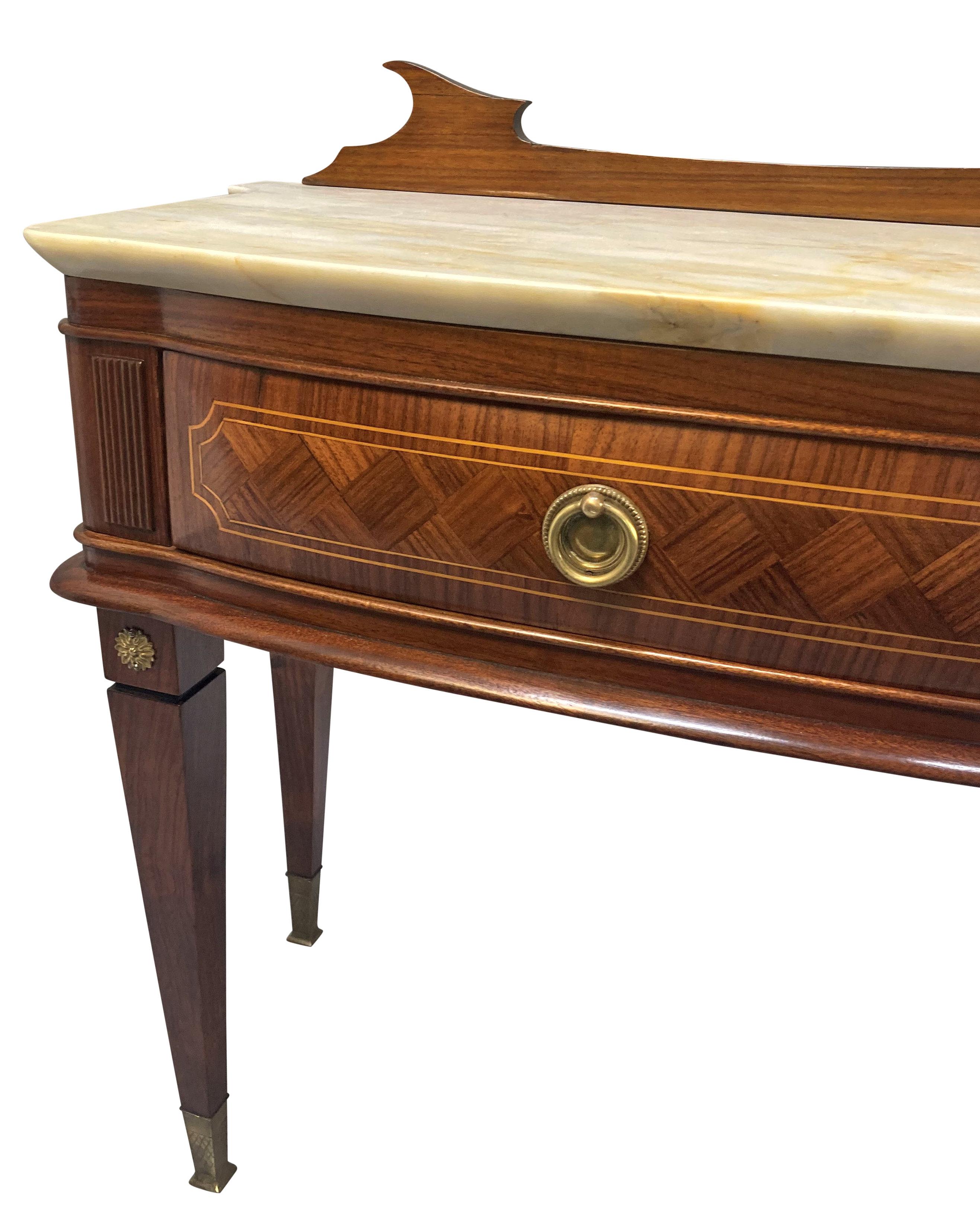 Pair Of Night Stands With Marble Tops In The Manner Of Paolo Buffa In Good Condition For Sale In Kent, Dover
