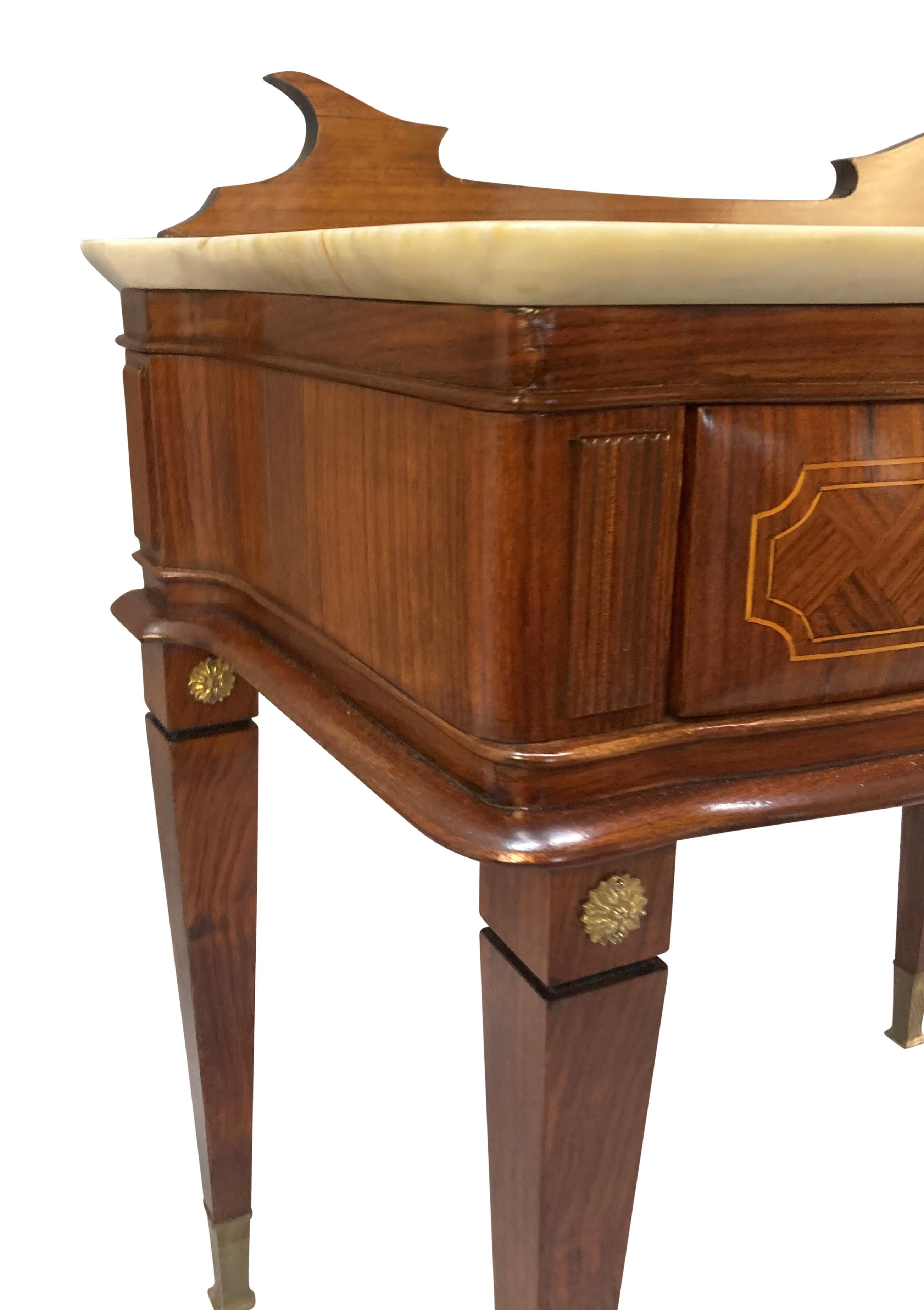 Mid-20th Century Pair Of Night Stands With Marble Tops In The Manner Of Paolo Buffa For Sale