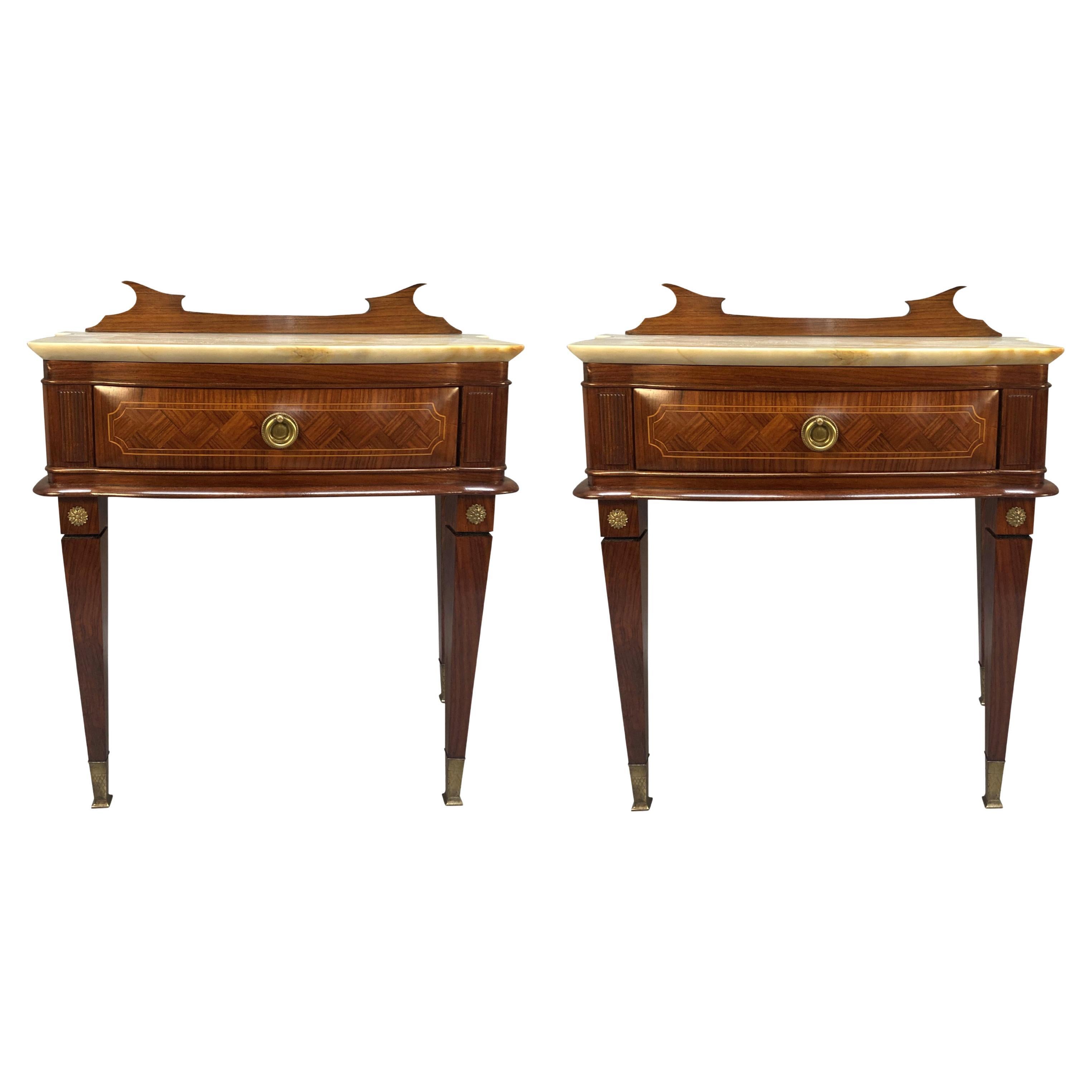 Pair Of Paolo Buffa Night Stands With Marble Tops