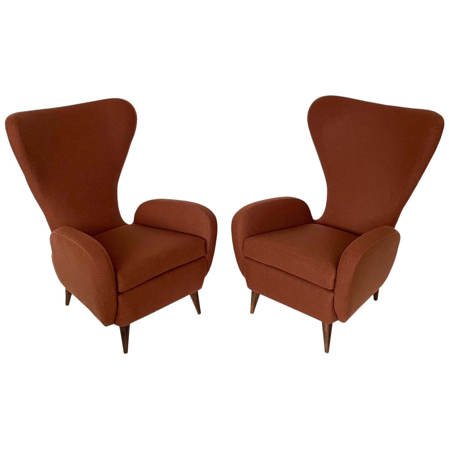 Pair of Paolo Buffa Sculptural Wingback Lounge Chairs