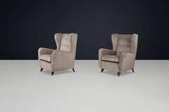 Pair of Paolo Buffa Wingback Velvet Armchairs, Italy, 1950s