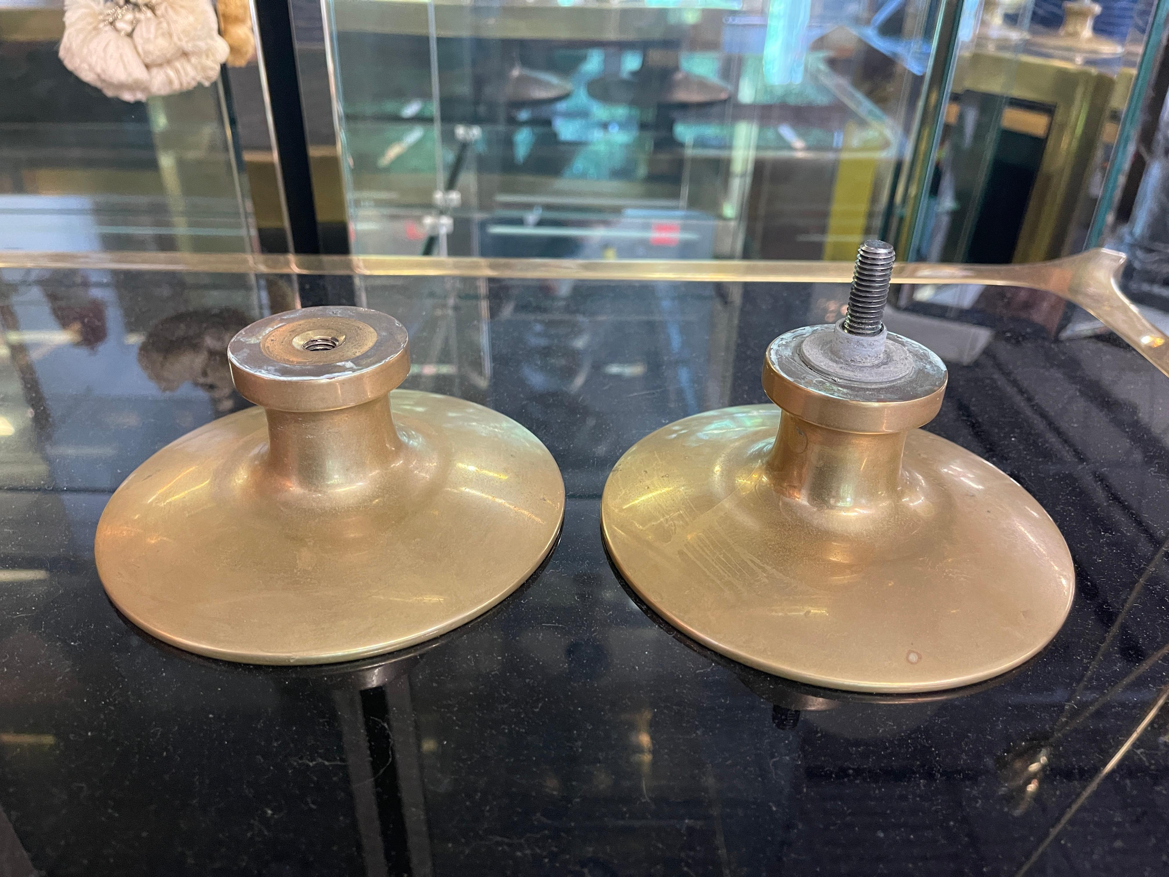Italian Pair of Paolo di Poli Solid Brass Round Door Pulls