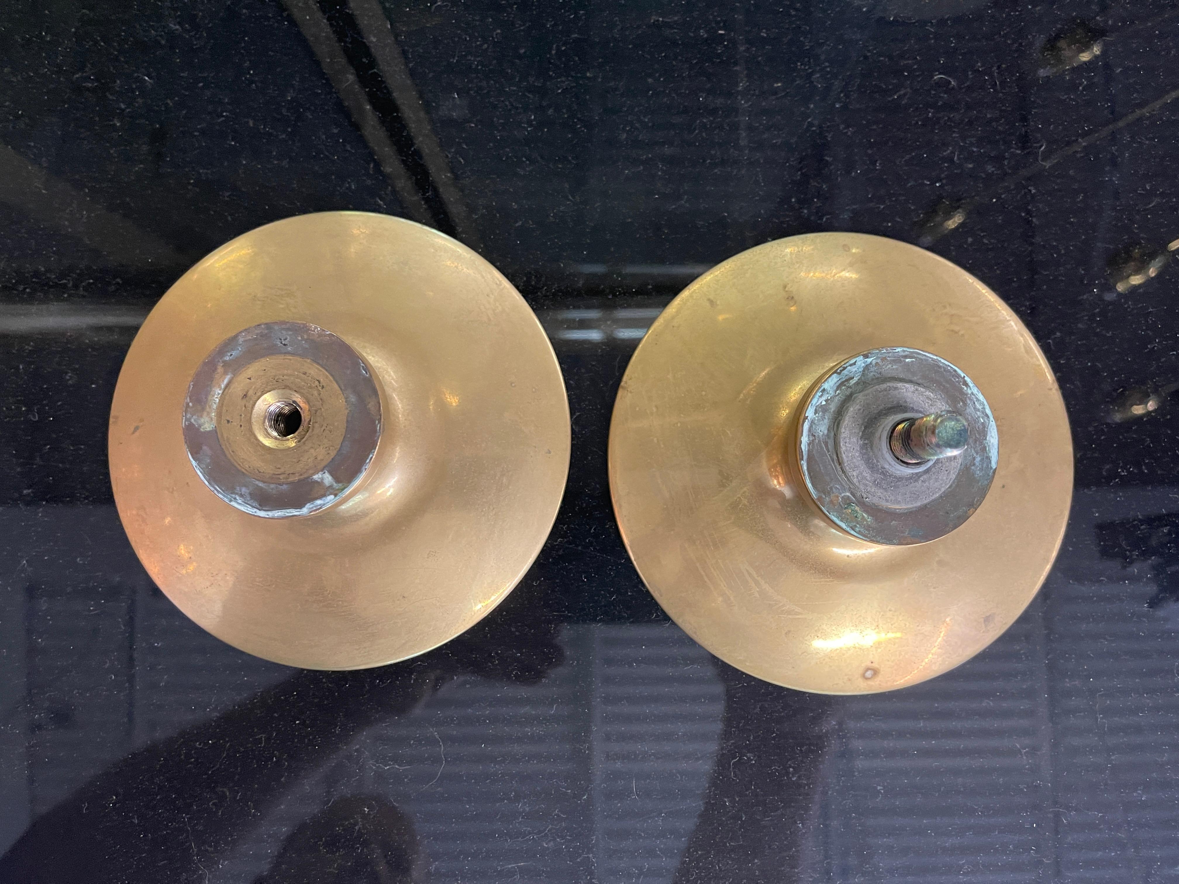 Pair of Paolo di Poli Solid Brass Round Door Pulls In Good Condition In Hanover, MA