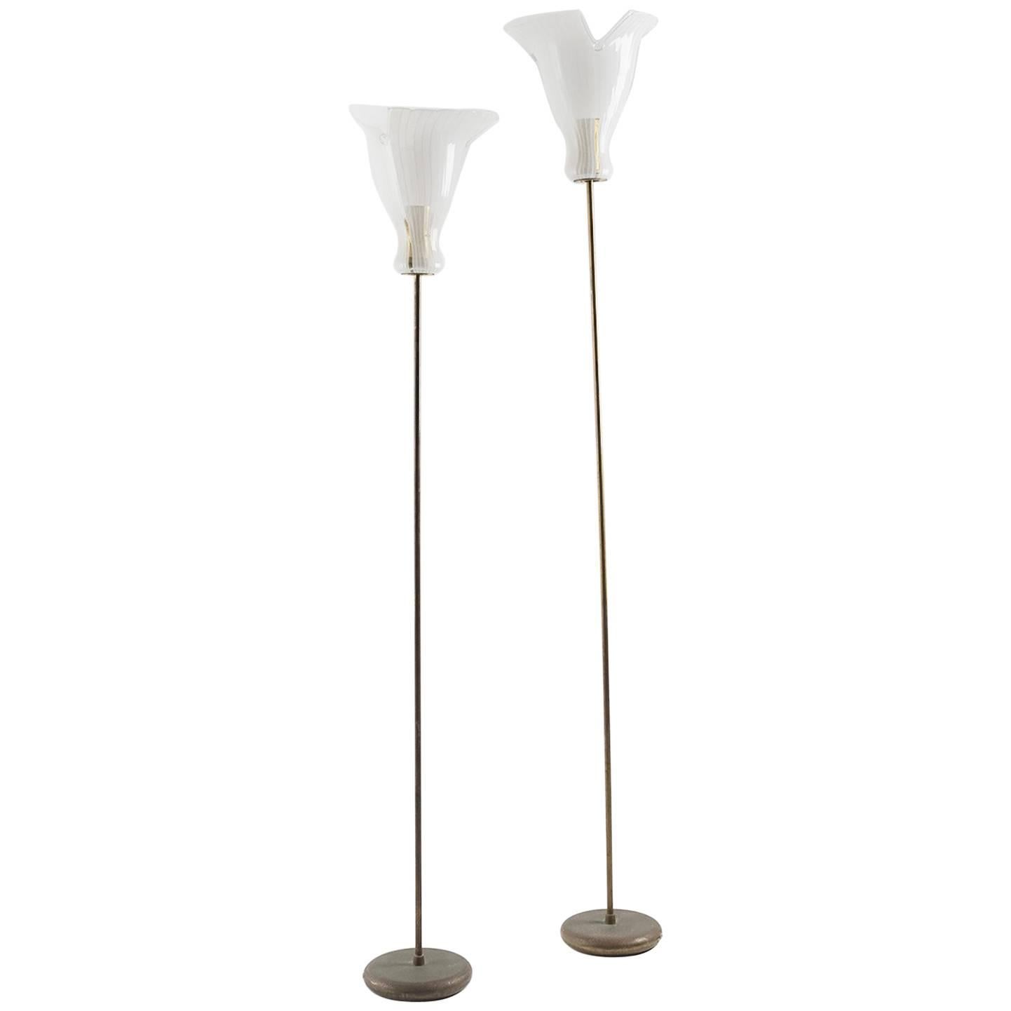 Pair of Paolo Venini Floor Lamps from the 1960s in Zanfirico Glass