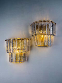 Pair of Paolo Venini Two-Tier Murano Glass Wall Sconces, 1970s