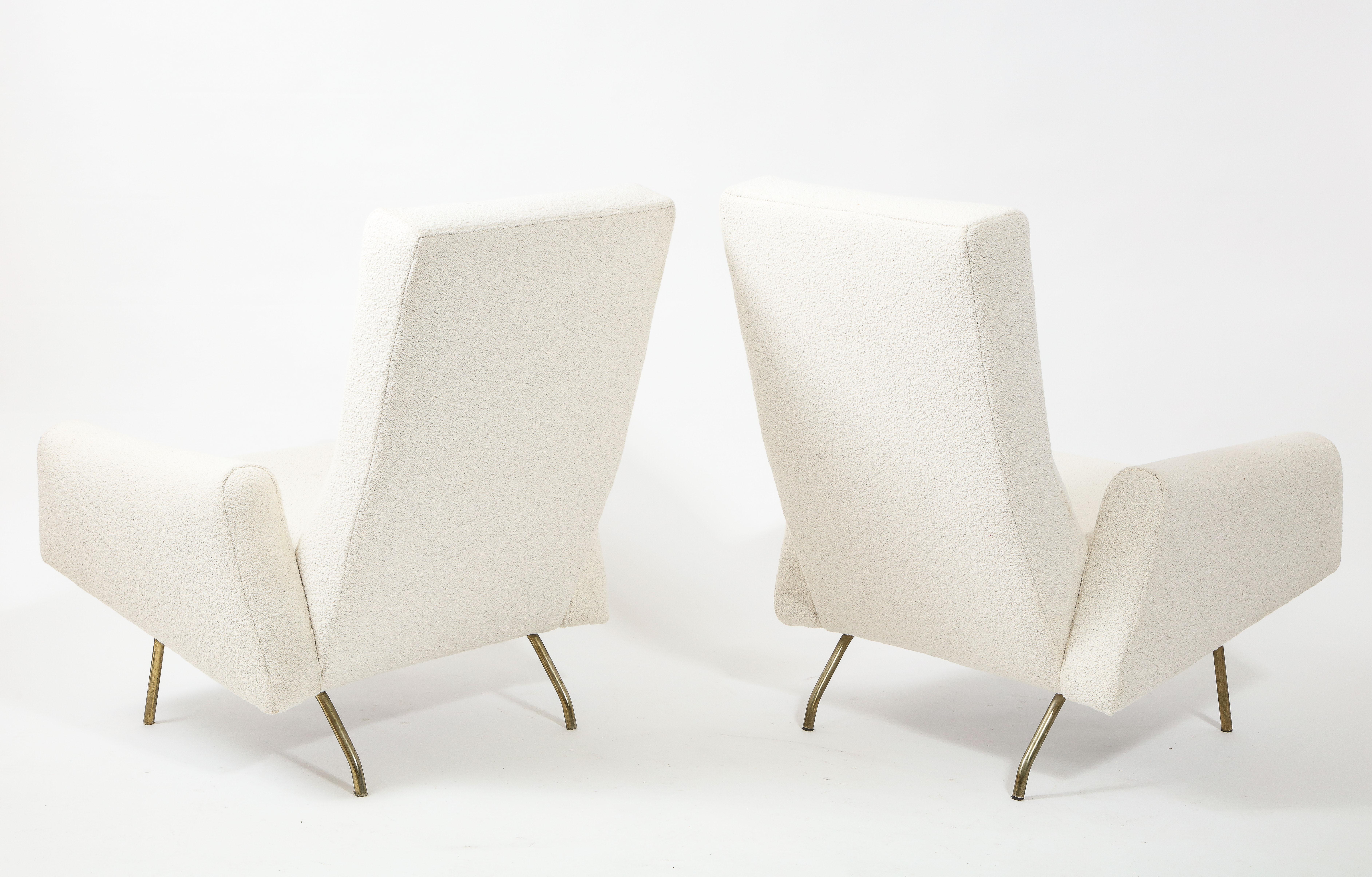 Louis Paolozzi Pair of High Back Lounge Chairs in Bouclé, France 1960's For Sale 4