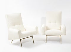 Louis Paolozzi Pair of High Back Lounge Chairs in Bouclé, France 1960's