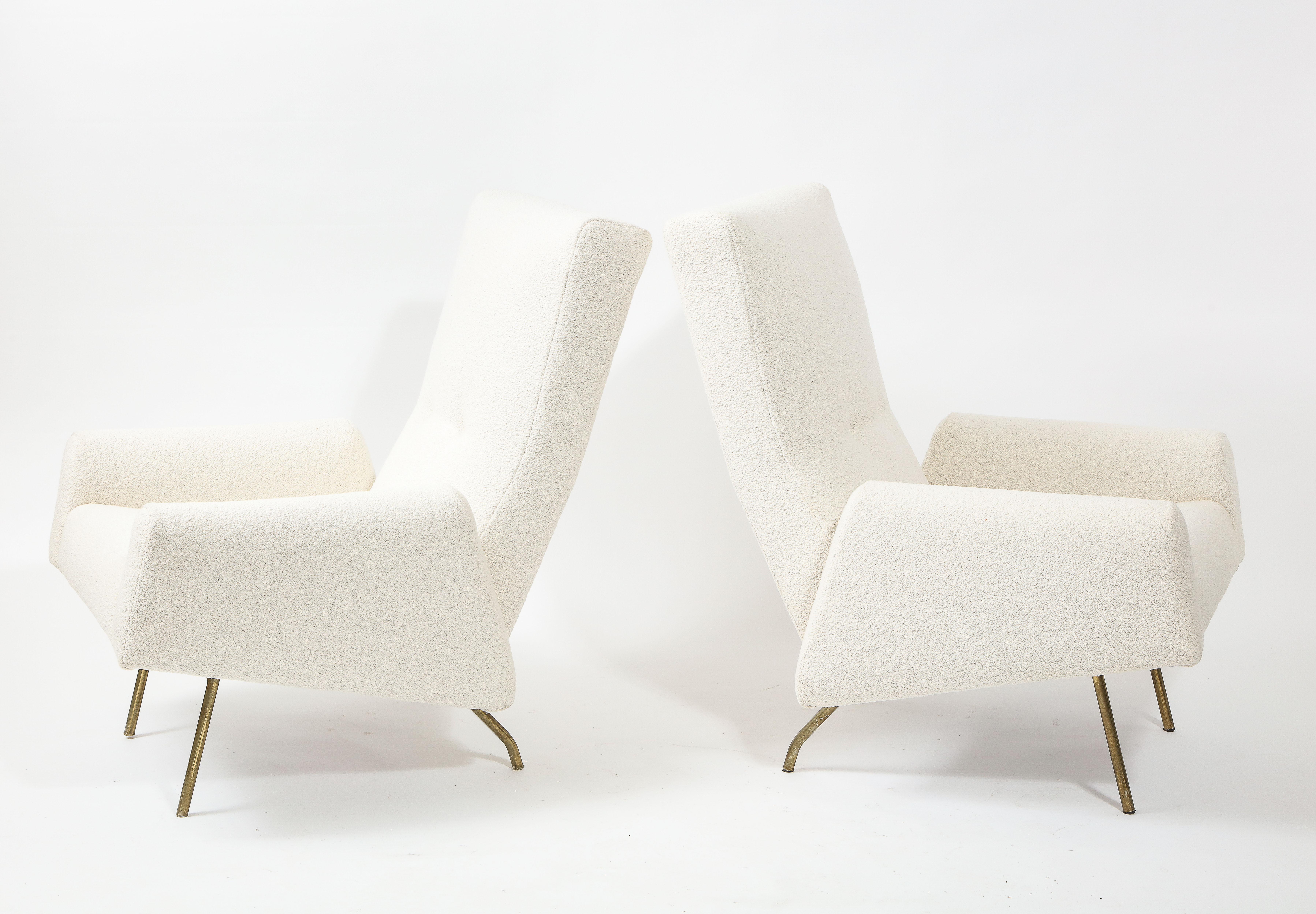 Louis Paolozzi Pair of High Back Lounge Chairs in Bouclé, France 1960's For Sale 1